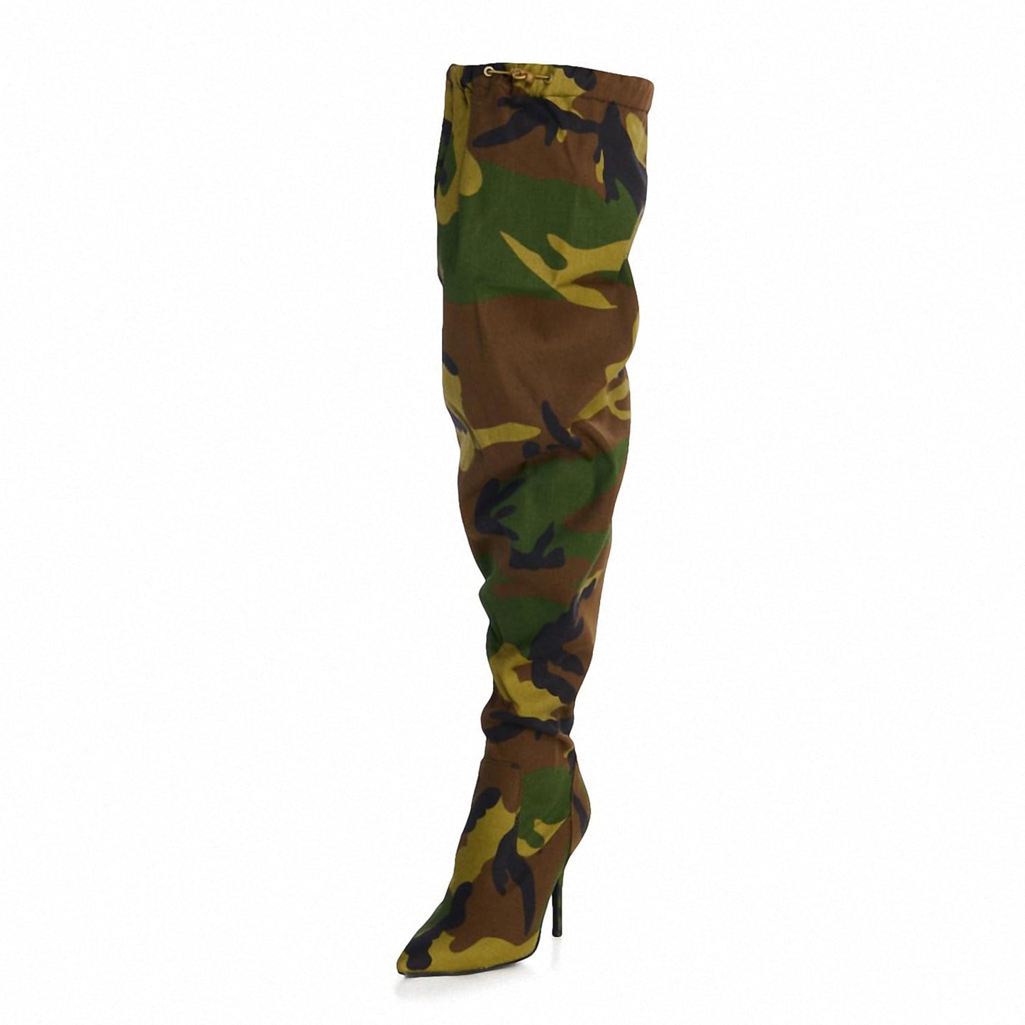 Women's Camo Knee High Boots Slouch High Heels Boots Pointed Stiletto Casual Pull-On Tall Boot Party Dress Shoes
