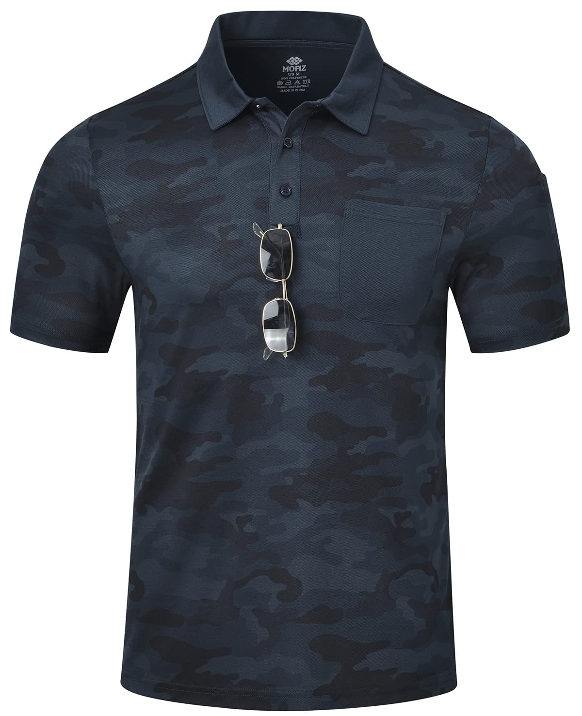 MoFiz Men's Camo Polo Golf Shirt Hiking Dry Fit Short Sleeve T-Shirts Pique Collared Polo Jersey