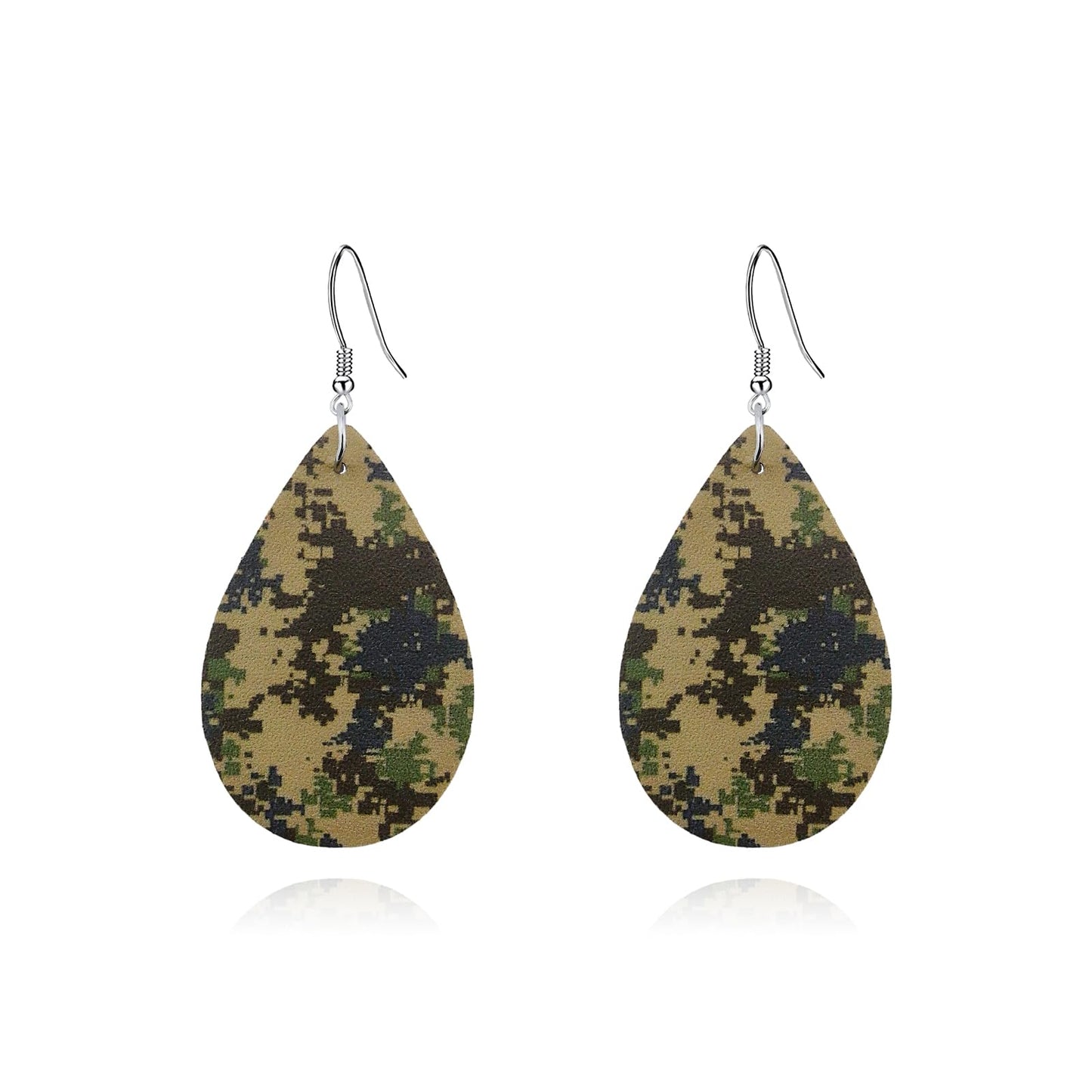 Camo Earrings for Women,Camouflage Leather Dangle Earrings Cool Lightweight Teardrop Green Camouflage Leather Drop Earrings