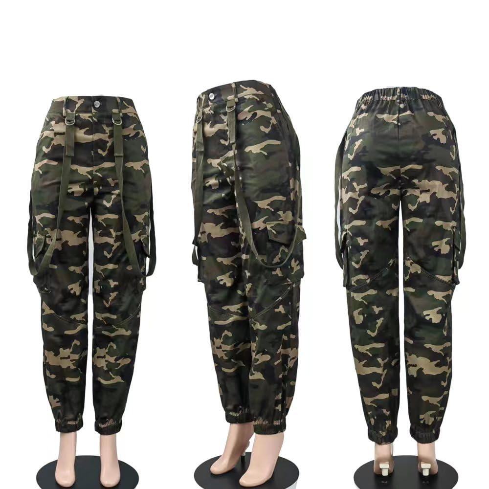 Woman's Casual Camouflage Camo Cargo Long Pants with Pockets