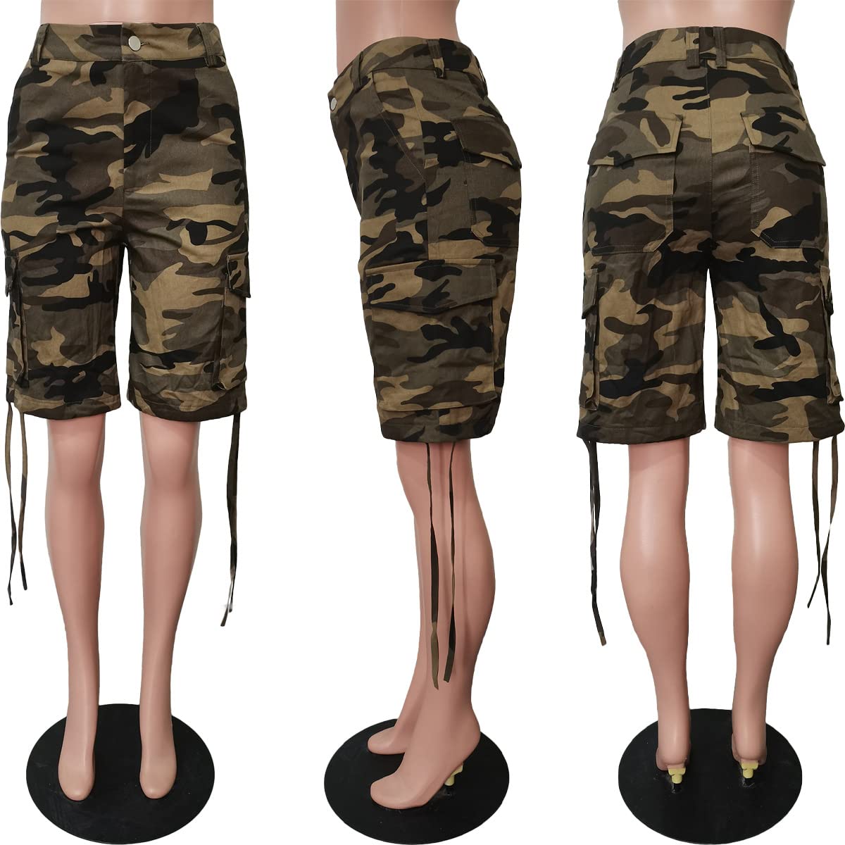 Vakkest Women's Camo Cargo Shorts Casual Trendy High Waisted Summer Joggers Camouflage Print Short Pants with Pockets