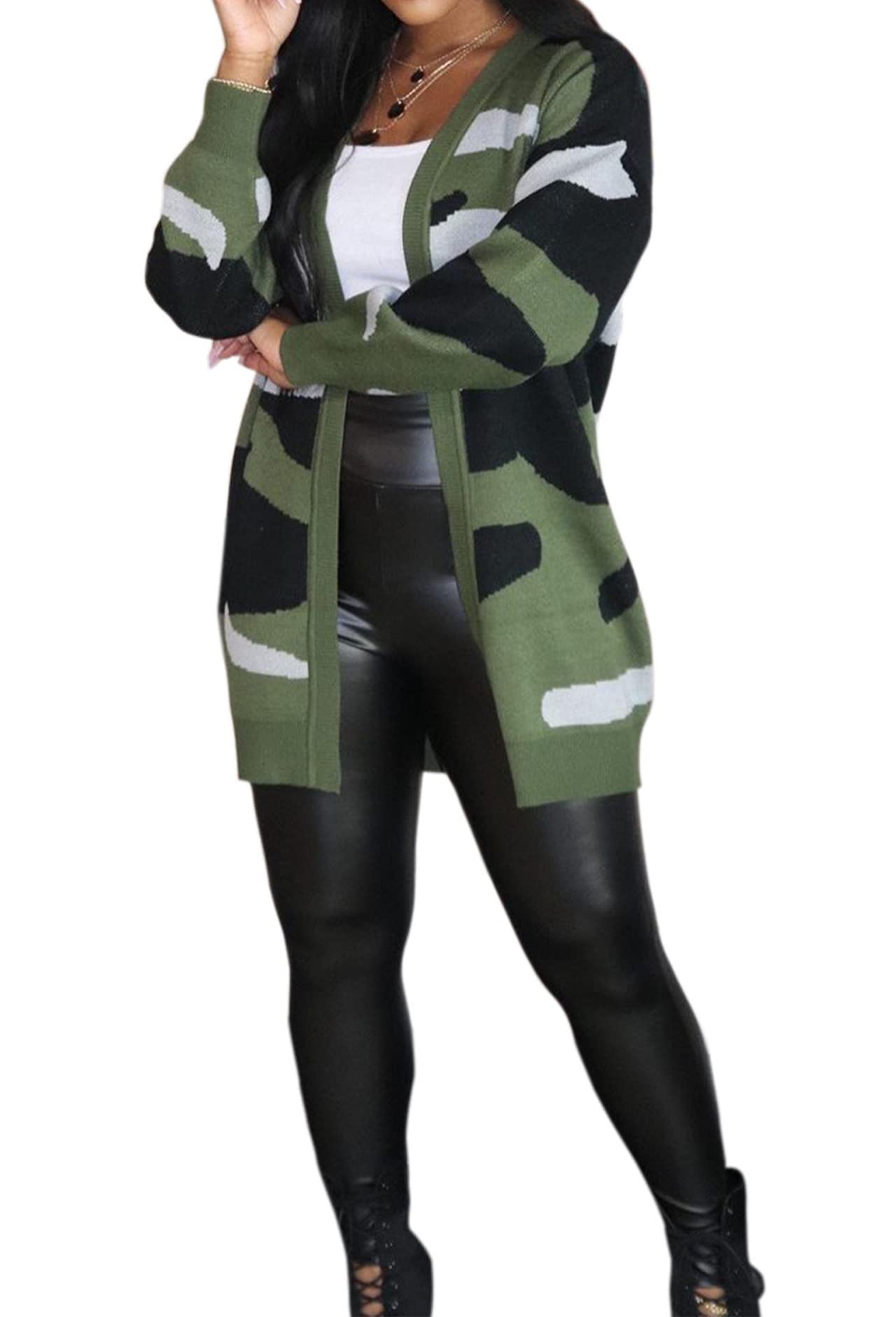 Vakkest Camo Blazer Jacket for Women Lapel Long Sleeve Open Front Cardigan Coat Classic Pockets Overcoat Outwear