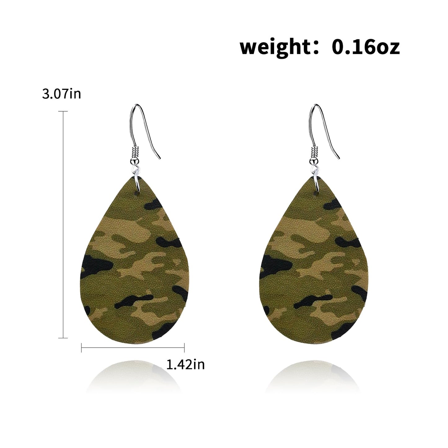 Camo Earrings for Women,Camouflage Leather Dangle Earrings Cool Lightweight Teardrop Green Camouflage Leather Drop Earrings
