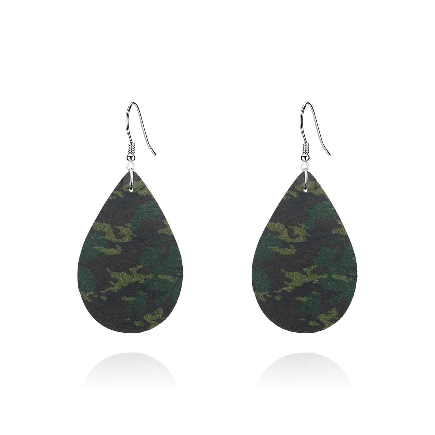Camo Earrings for Women,Camouflage Leather Dangle Earrings Cool Lightweight Teardrop Green Camouflage Leather Drop Earrings