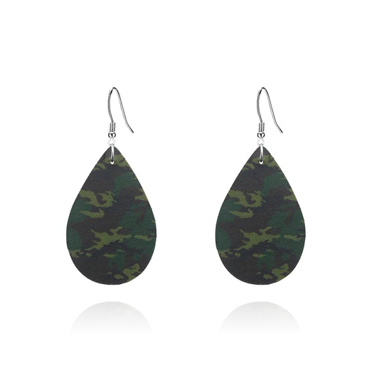 Camo Earrings for Women,Camouflage Leather Dangle Earrings Cool Lightweight Teardrop Green Camouflage Leather Drop Earrings