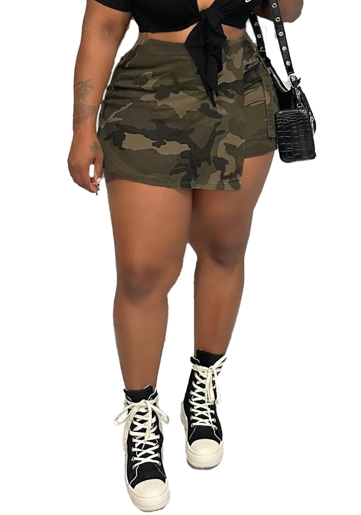 Vakkest Women's Camo Cargo Shorts Casual Trendy High Waisted Summer Joggers Camouflage Print Short Pants with Pockets