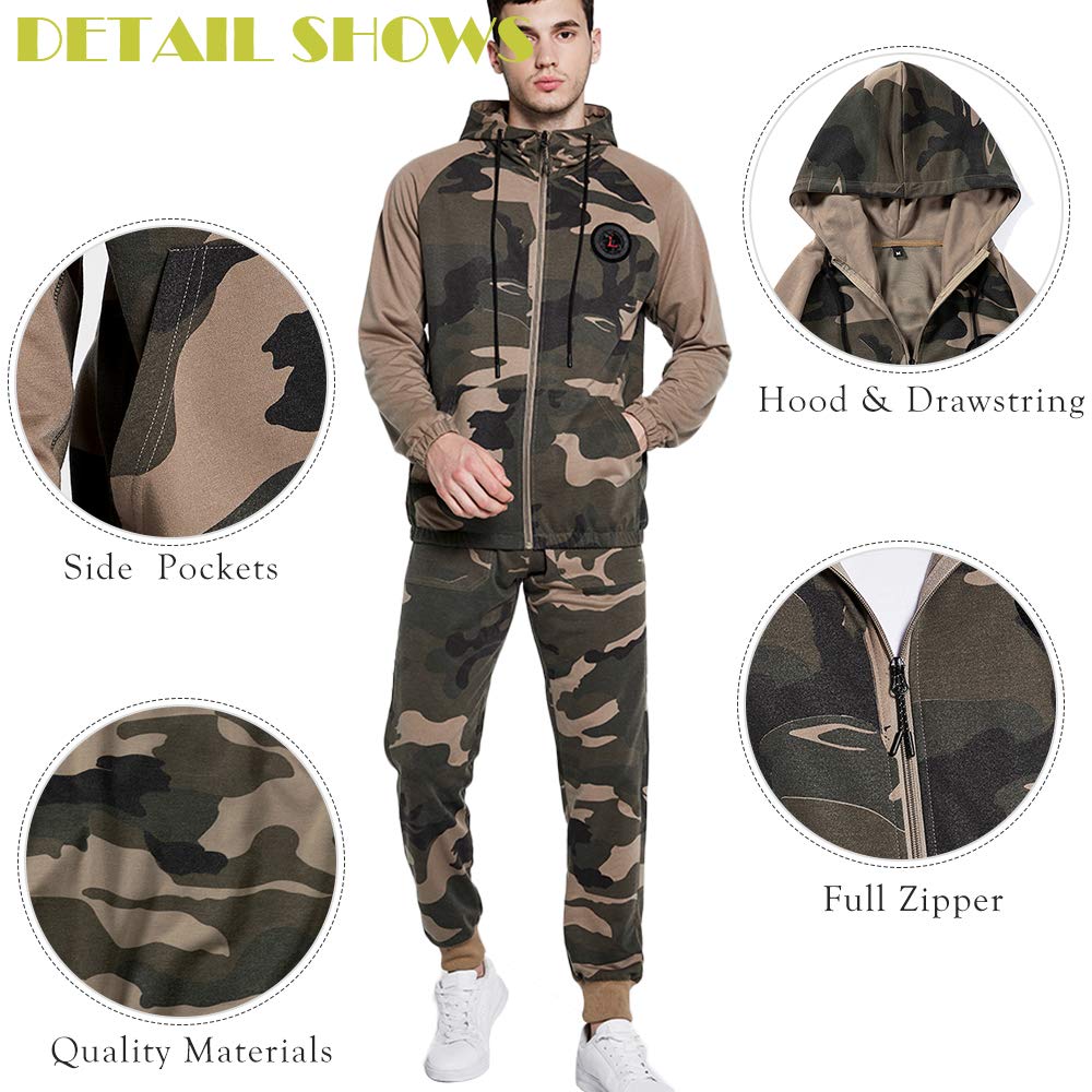 AOTORR Mens Sweatsuits 2 Piece Casual Tracksuits Camo Hoodie Jogging Sweatpants Suit