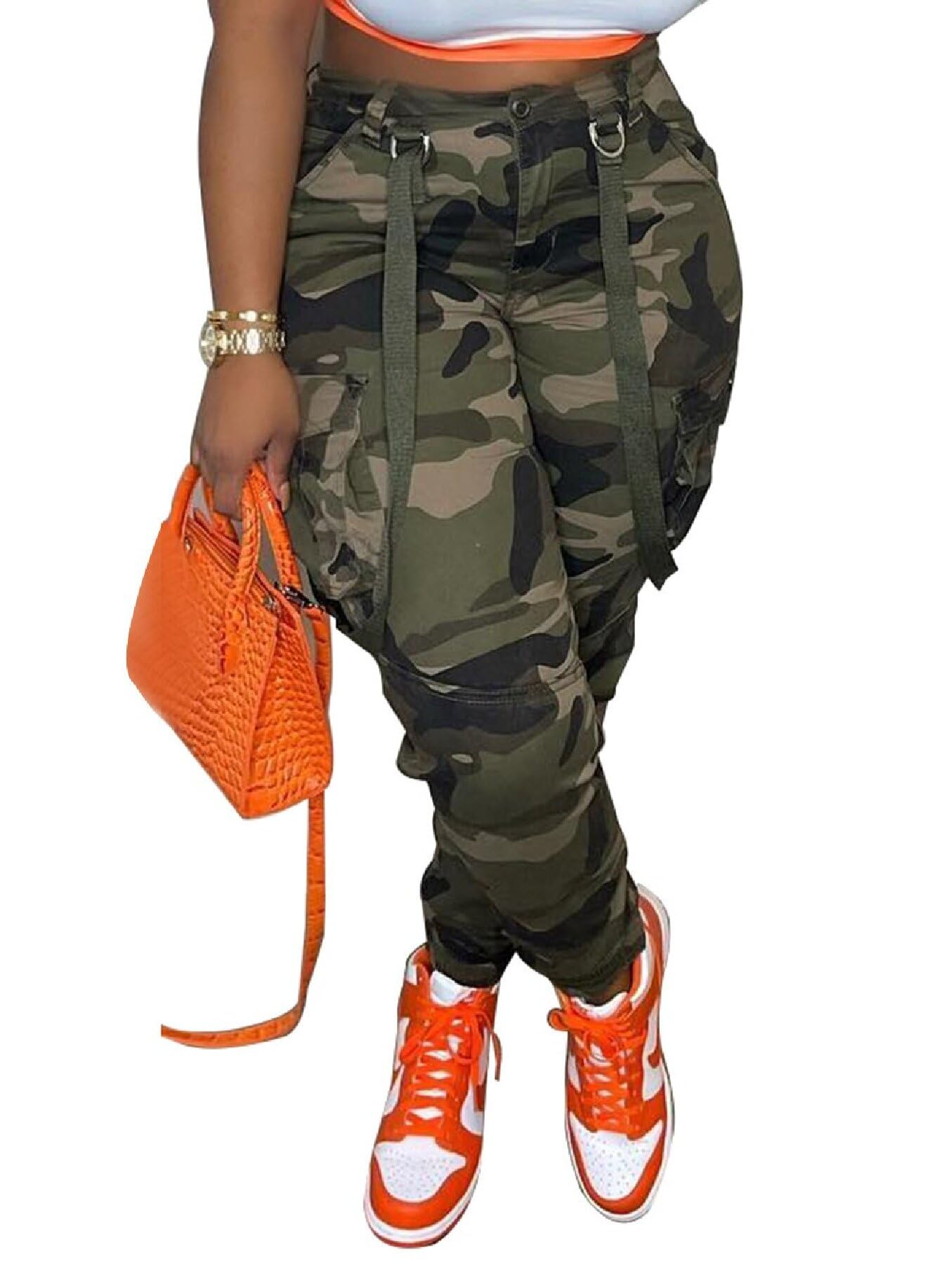 Seltaon Casual Camo Cargo Pants for Women Fall Camouflage Army Fatigue Jogger Sweatpants Trousers Plus Size