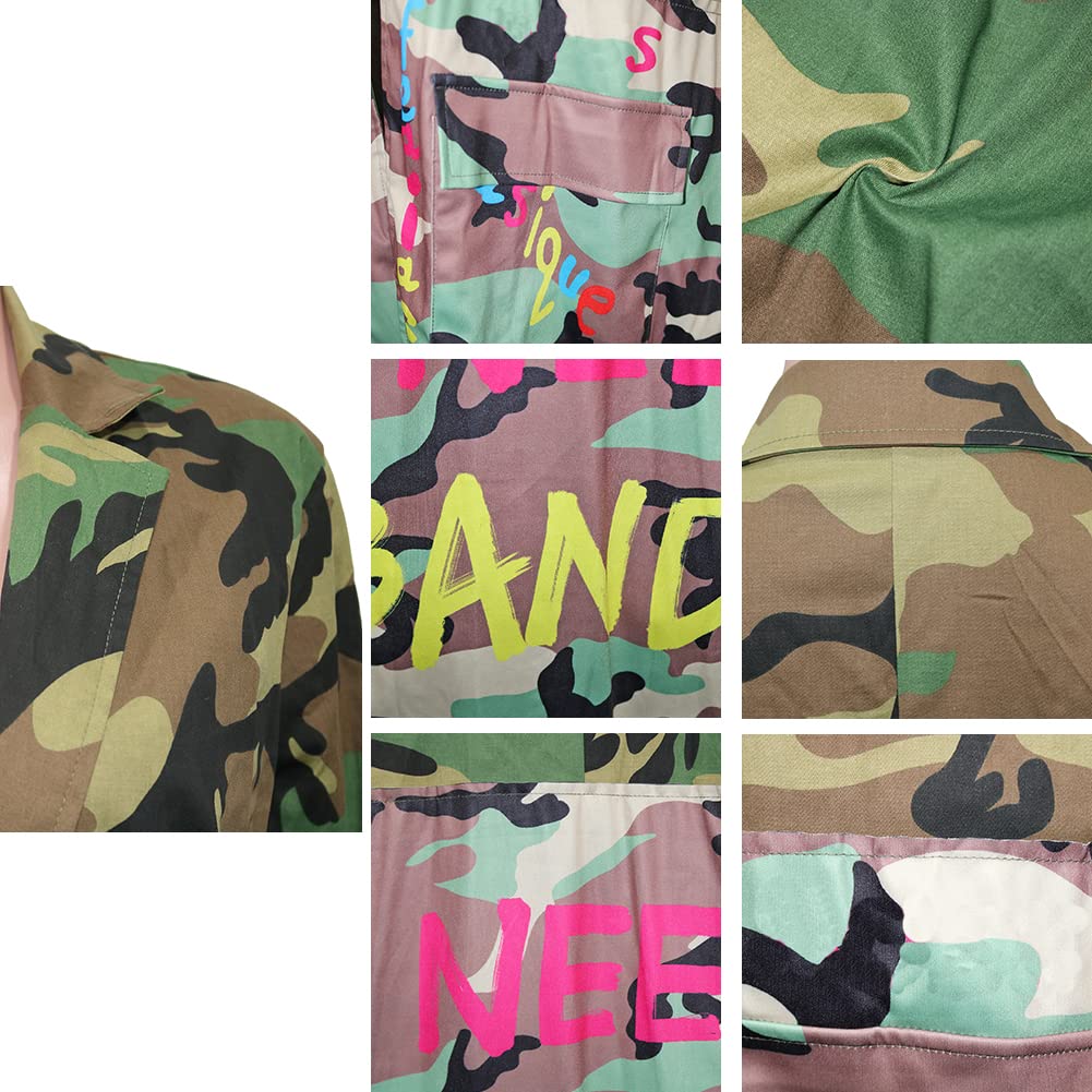 Vakkest Camo Blazer Jacket for Women Lapel Long Sleeve Open Front Cardigan Coat Classic Pockets Overcoat Outwear