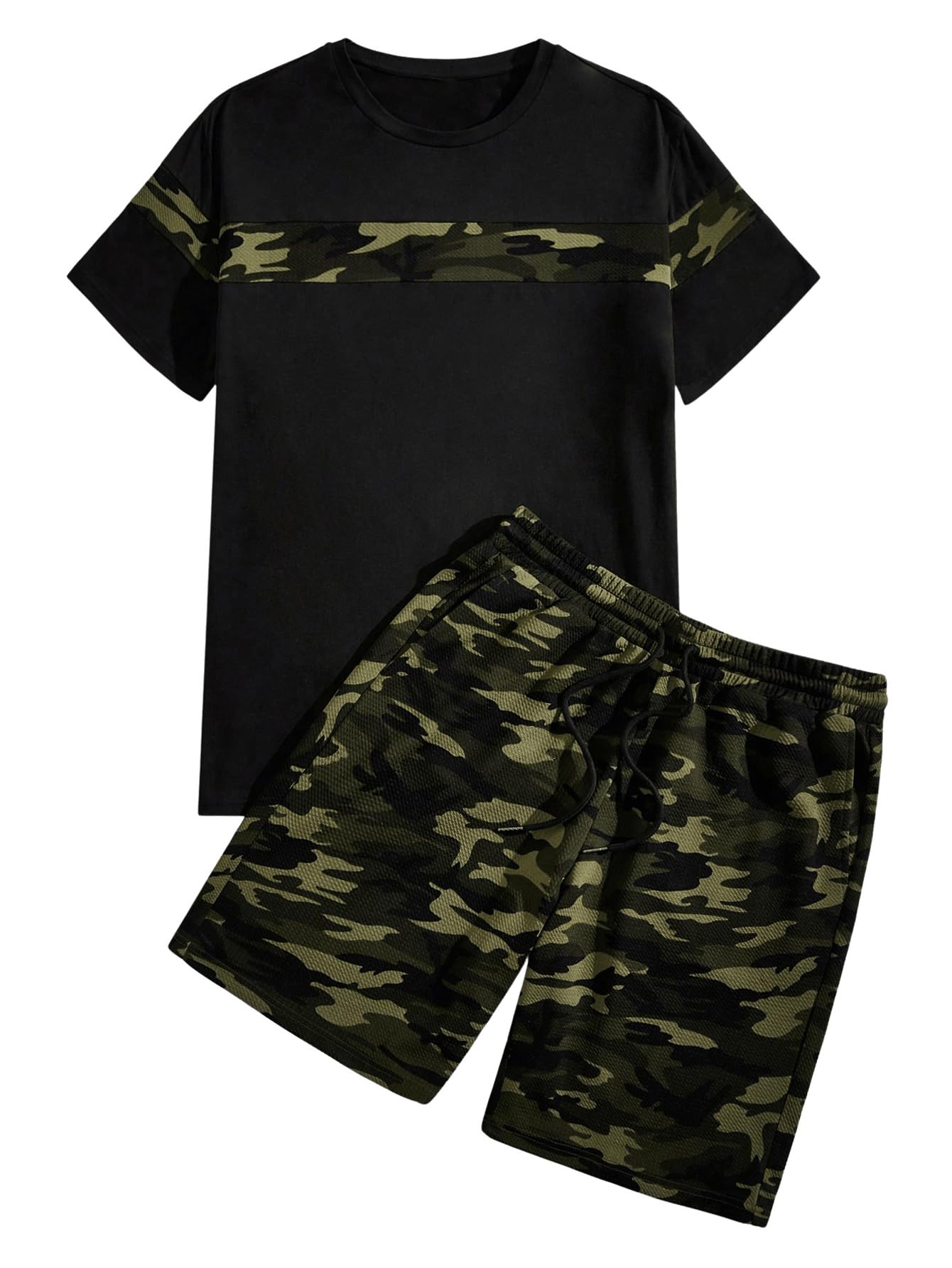 GORGLITTER Men's 2 Piece Outfits Camo Short Sleeve T Shirt and Gym Shorts Set