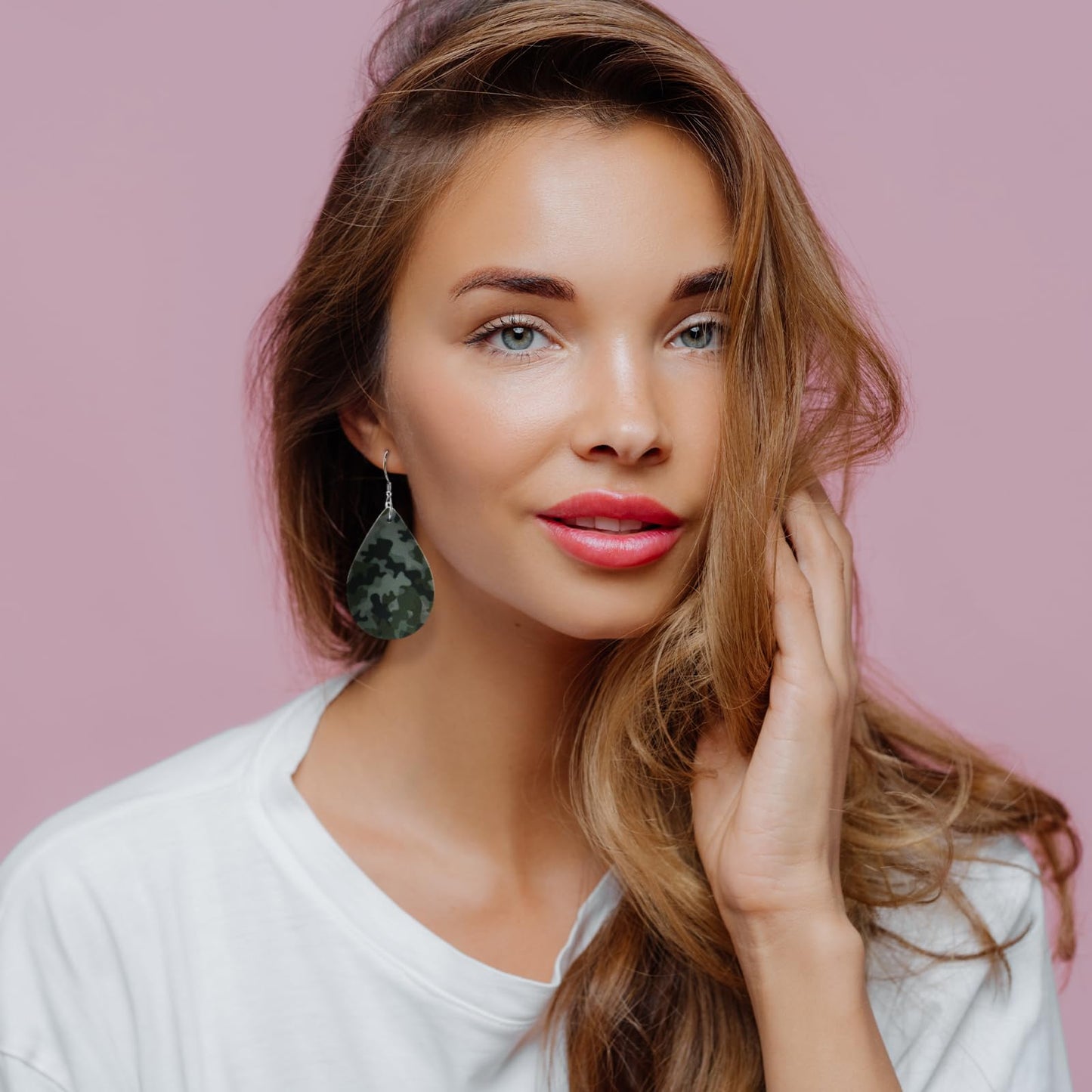 Camo Earrings for Women,Camouflage Leather Dangle Earrings Cool Lightweight Teardrop Green Camouflage Leather Drop Earrings