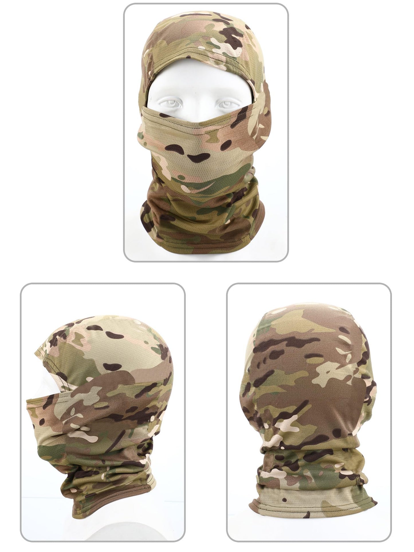 Blulu 3 Pieces Camo Balaclava Summer Full Face Mask Ski Mask Sun Dust Protection Full Face Cover for Men Women Outdoor