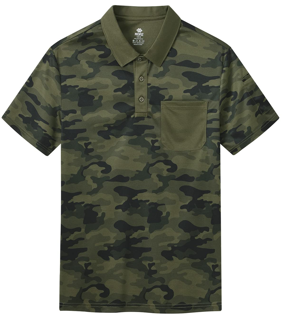 MoFiz Men's Camo Polo Golf Shirt Hiking Dry Fit Short Sleeve T-Shirts Pique Collared Polo Jersey