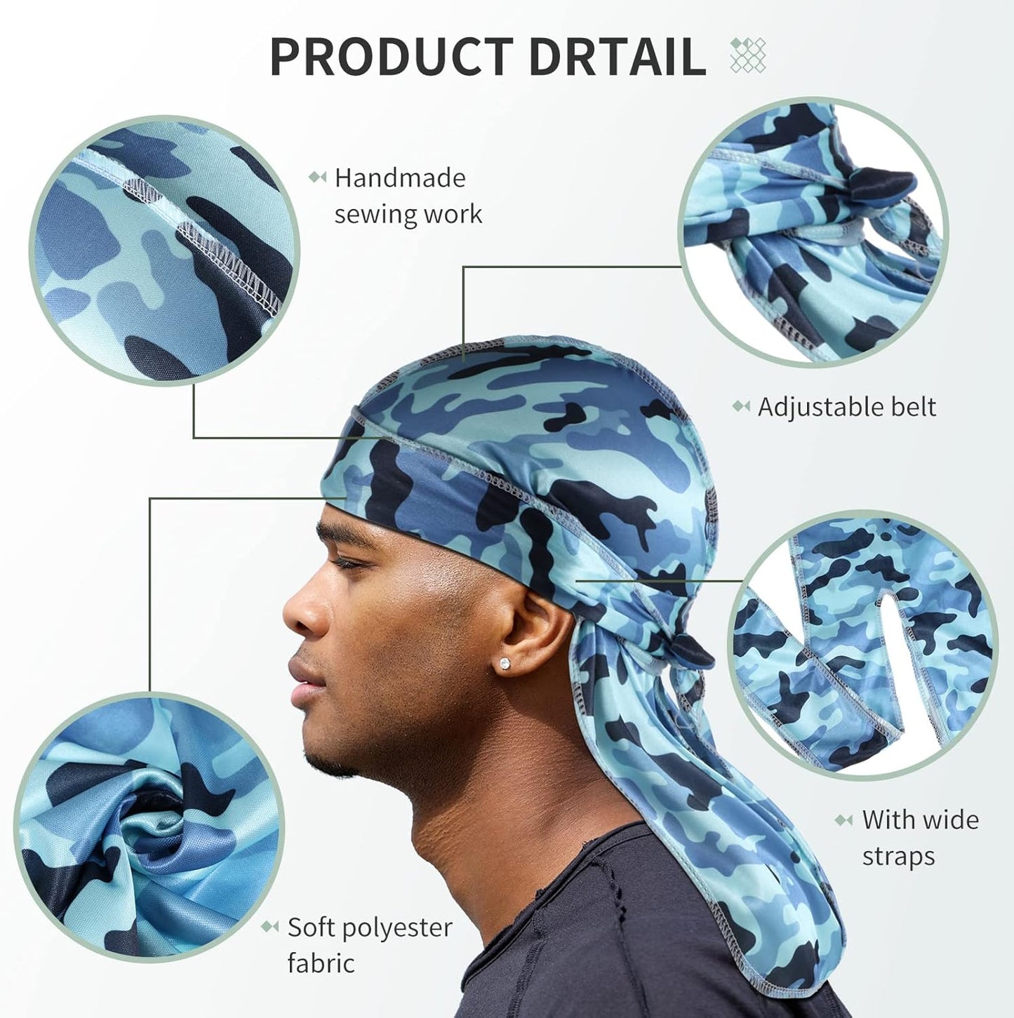 6 pcs Silky Durag with Long Tail and Wide Straps Colorful 360 Waves Doo Rags Durag Cap for Men and Women Hip Hop Rapper
