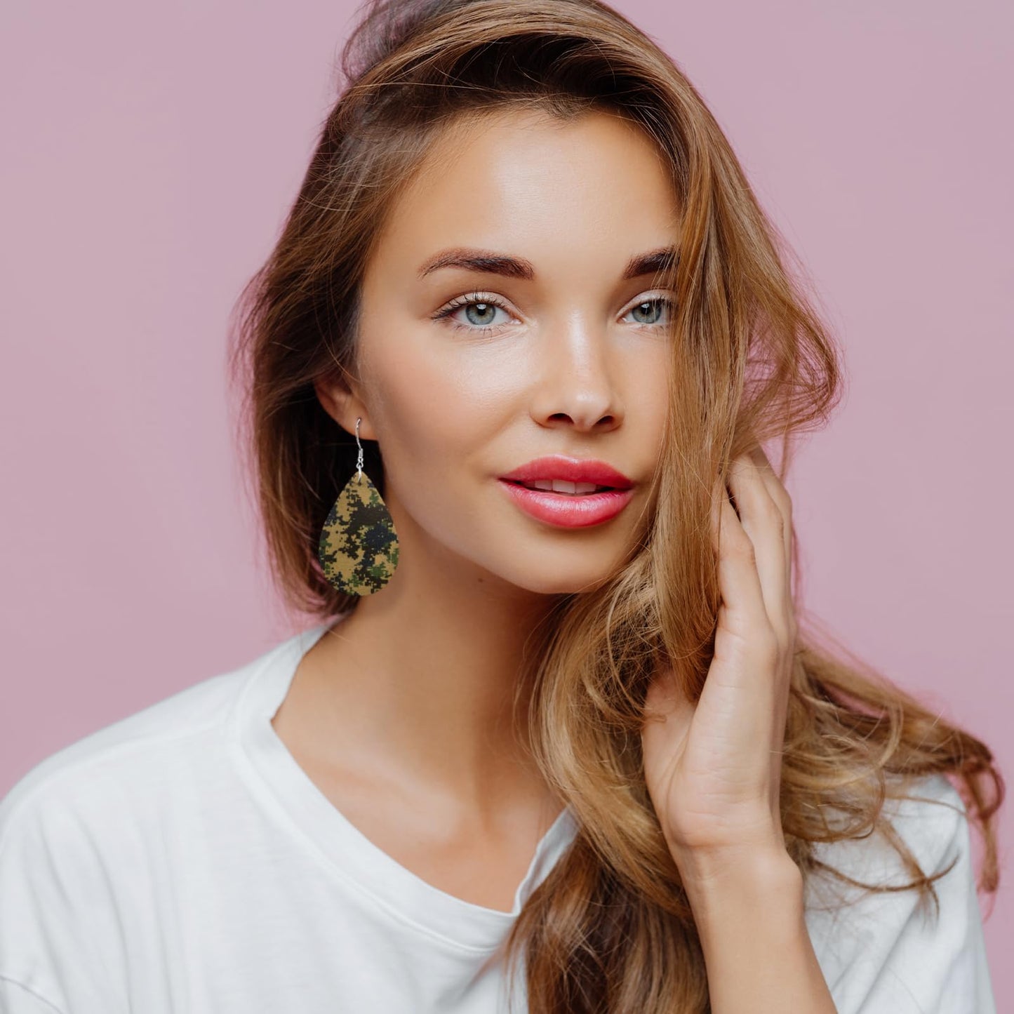 Camo Earrings for Women,Camouflage Leather Dangle Earrings Cool Lightweight Teardrop Green Camouflage Leather Drop Earrings