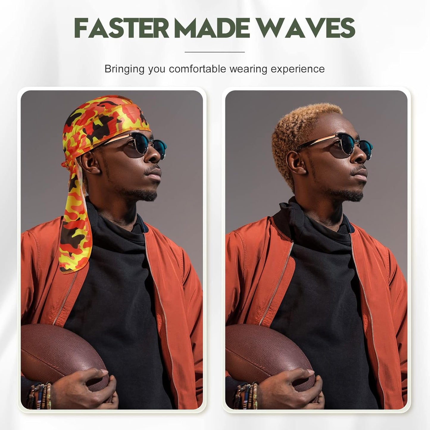 6 pcs Silky Durag with Long Tail and Wide Straps Colorful 360 Waves Doo Rags Durag Cap for Men and Women Hip Hop Rapper