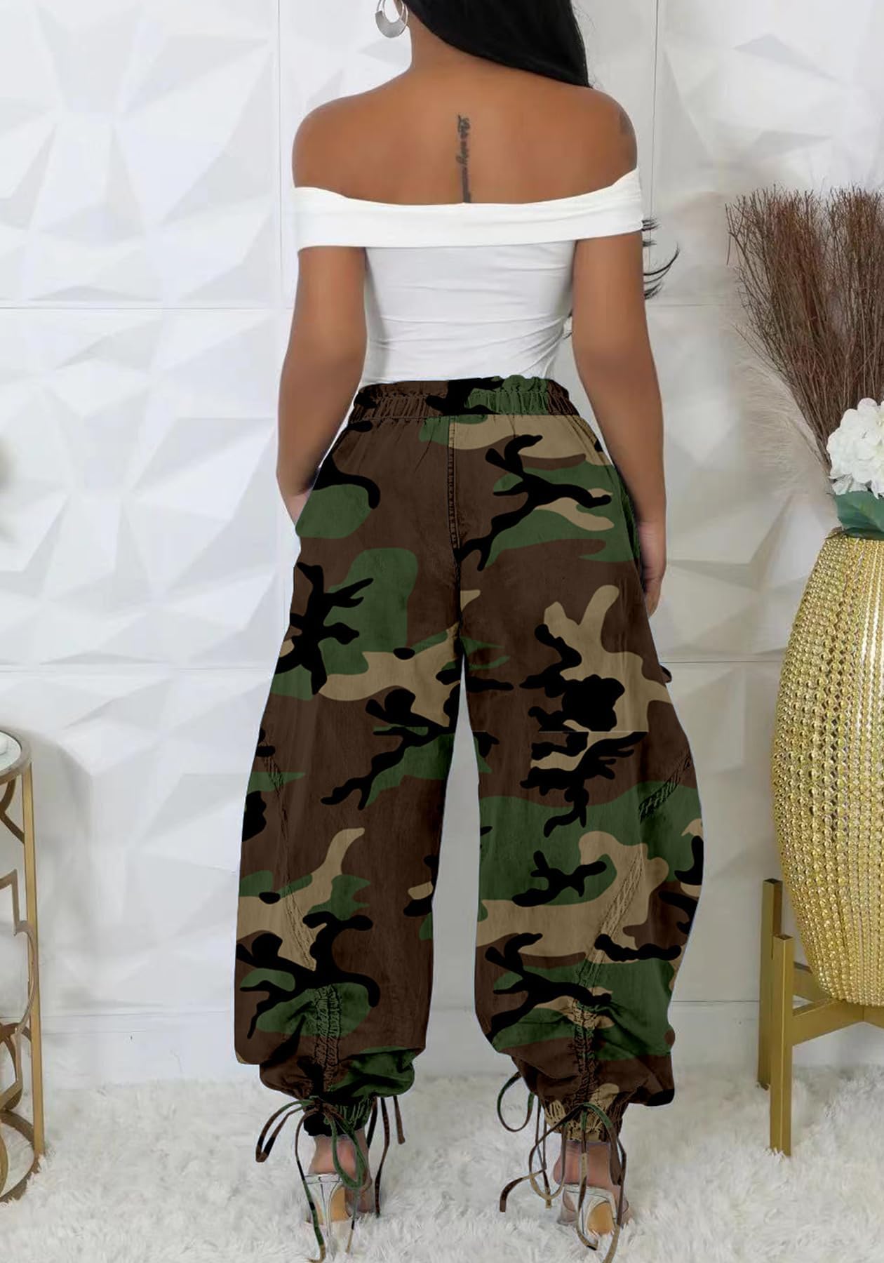 Women's Baggy Cargo Jogger Jeans Barrel High Waisted Wide Leg Drawstring Y2K Loose Harem Denim Pants with Pockets