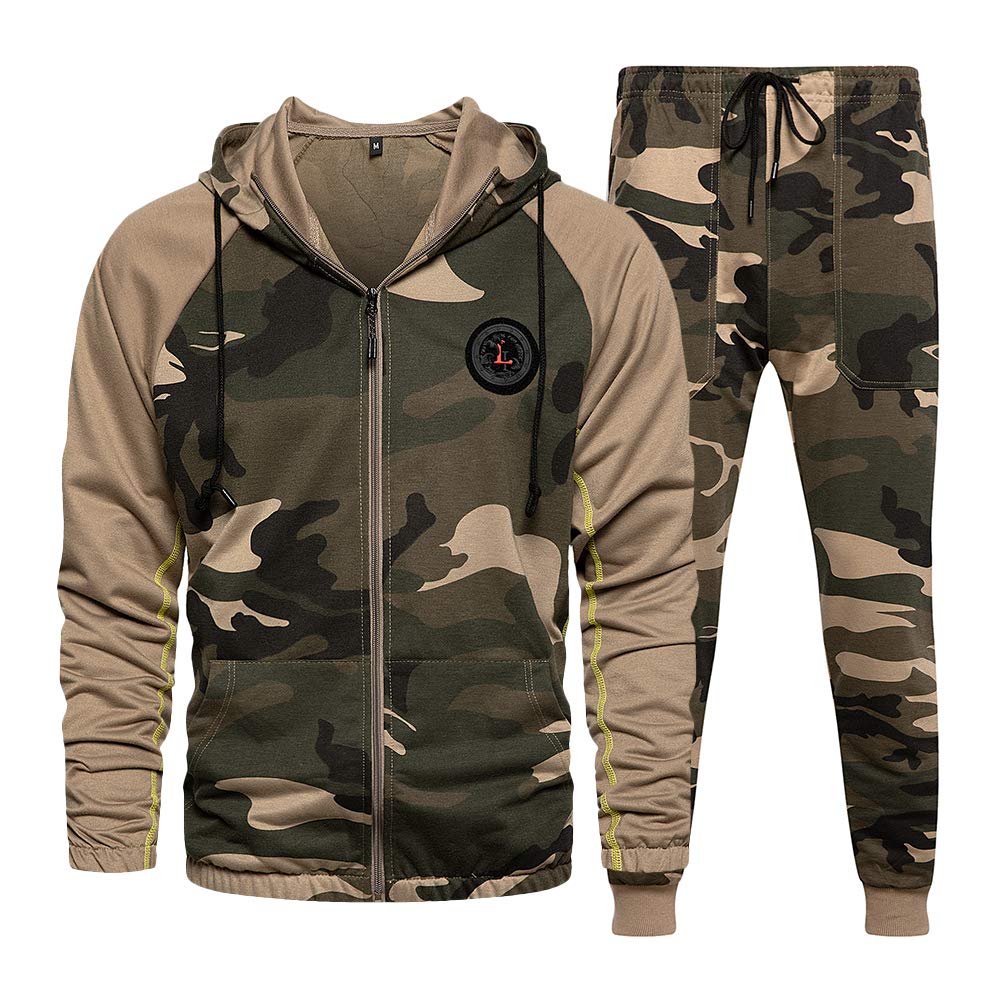 AOTORR Mens Sweatsuits 2 Piece Casual Tracksuits Camo Hoodie Jogging Sweatpants Suit