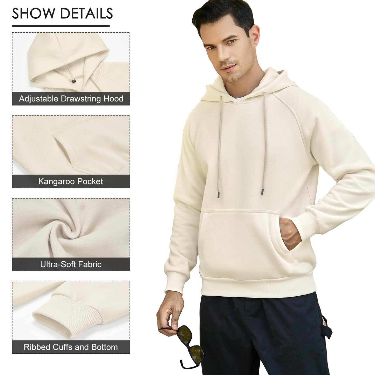 LBL Leading the Better Life Men's Solid Pullover Hoodies Sports Soft Blend Fleece Hooded Sweatshirts with Kangaroo Pocket