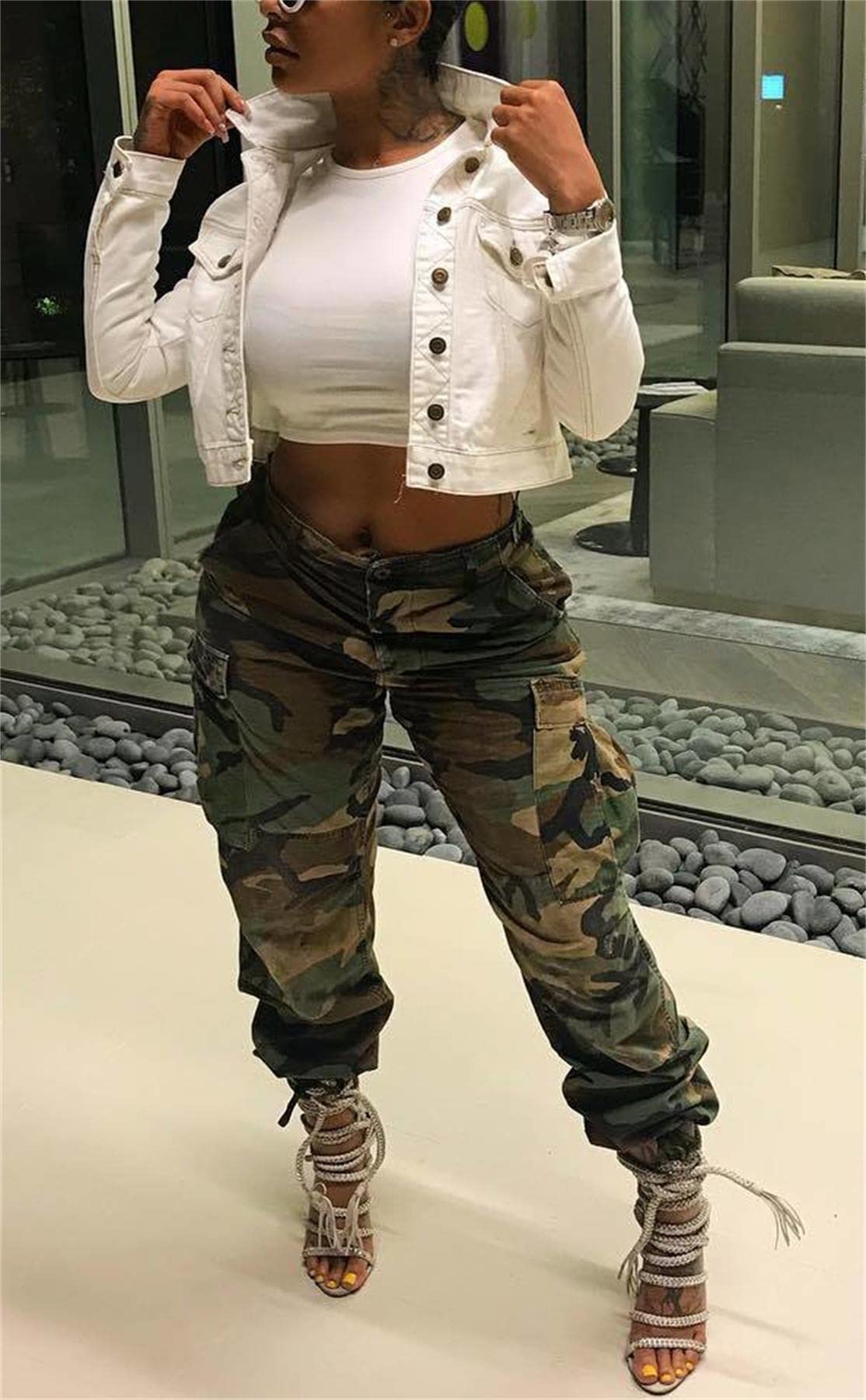 Seltaon Casual Camo Cargo Pants for Women Fall Camouflage Army Fatigue Jogger Sweatpants Trousers Plus Size