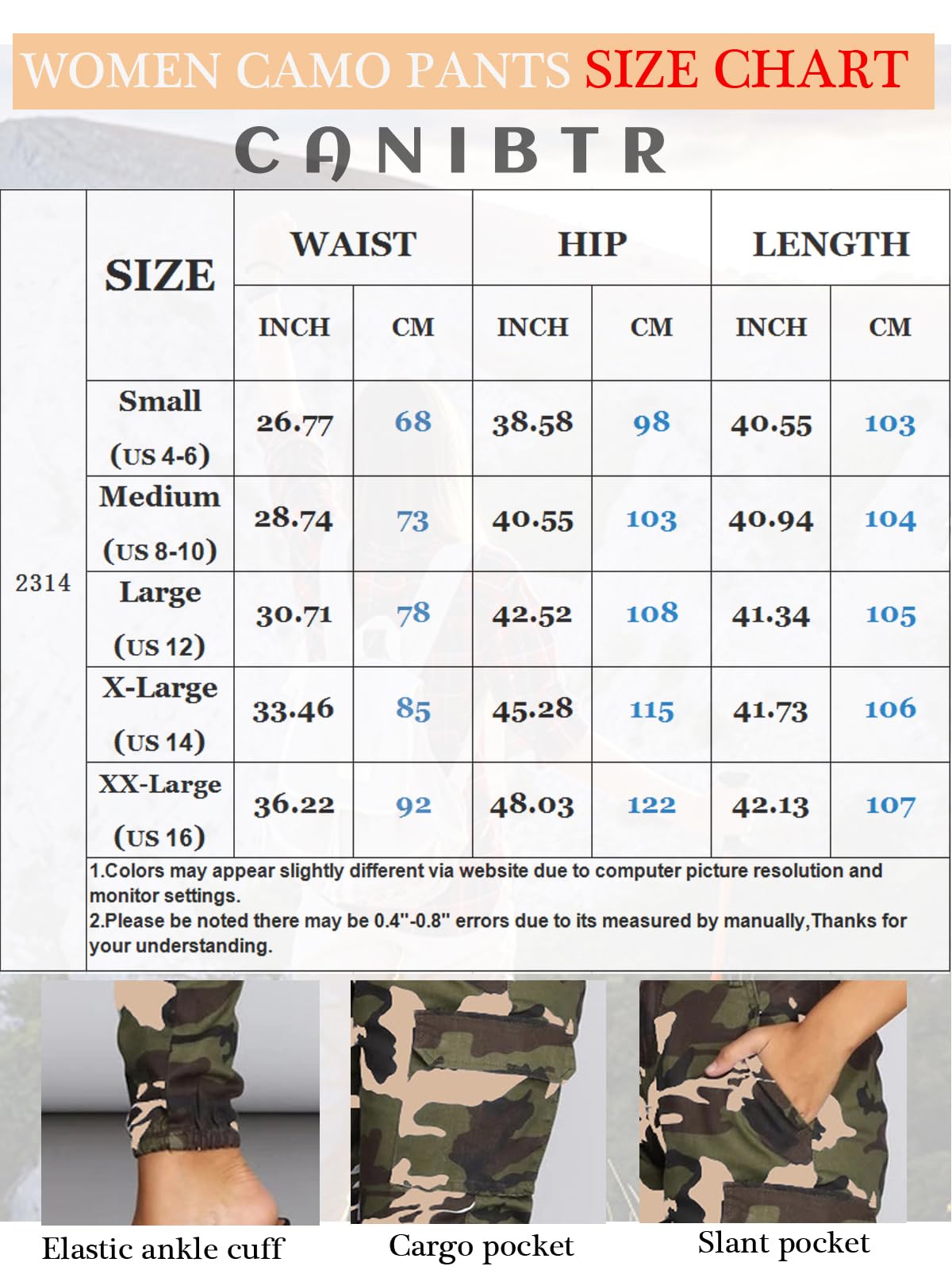Women's Cargo Jogger Camo Pants with Pockets High Waist Slim Casual Tapered Camouflage Combat Hiking Pants