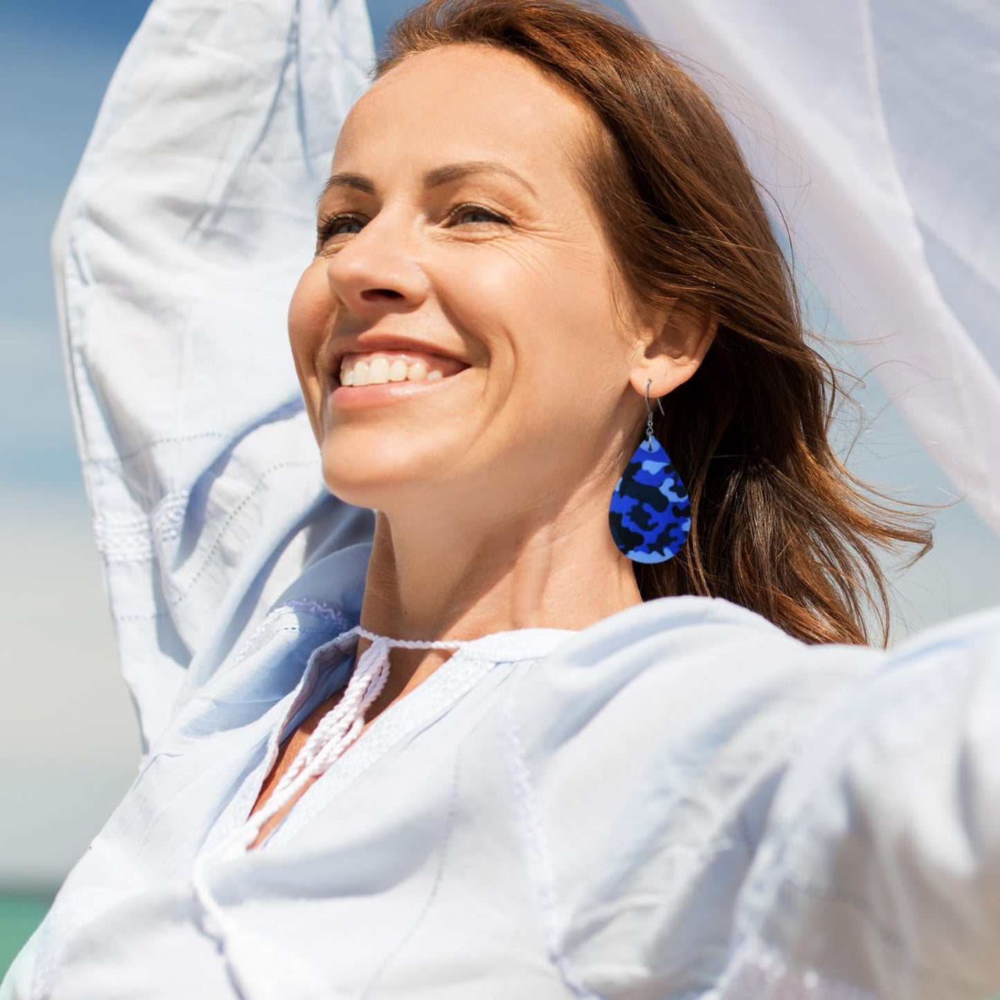 Camo Earrings for Women,Camouflage Leather Dangle Earrings Cool Lightweight Teardrop Green Camouflage Leather Drop Earrings