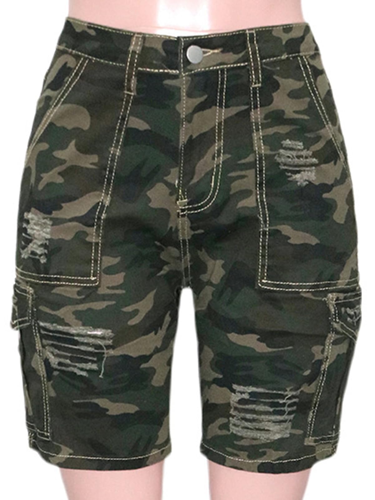 HuiSiFang Womens Camo Cargo Shorts Elastic High Waist Loose Fit Casual Shorts with Pockets