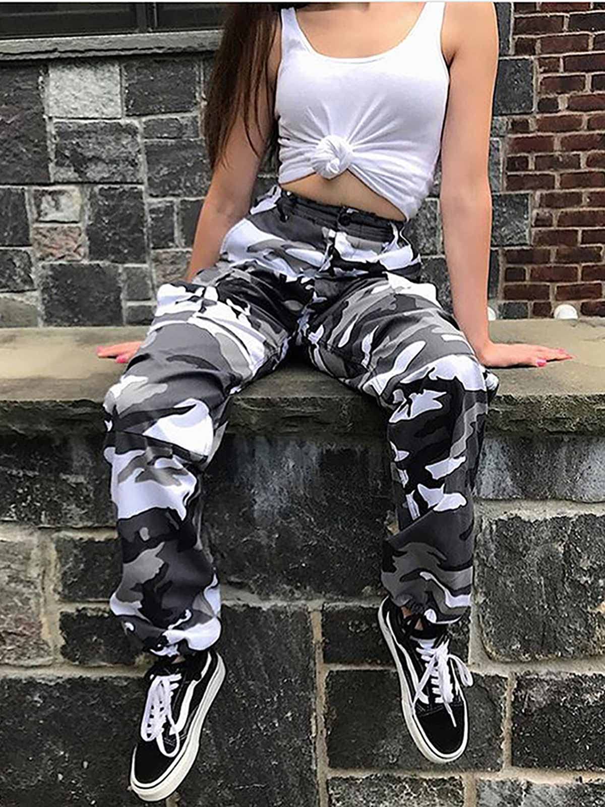 ZODLLS Women's Camo Pants Cargo Trousers Cool Camouflage Pants Elastic Waist Casual Multi Jogger Pants with Pocket
