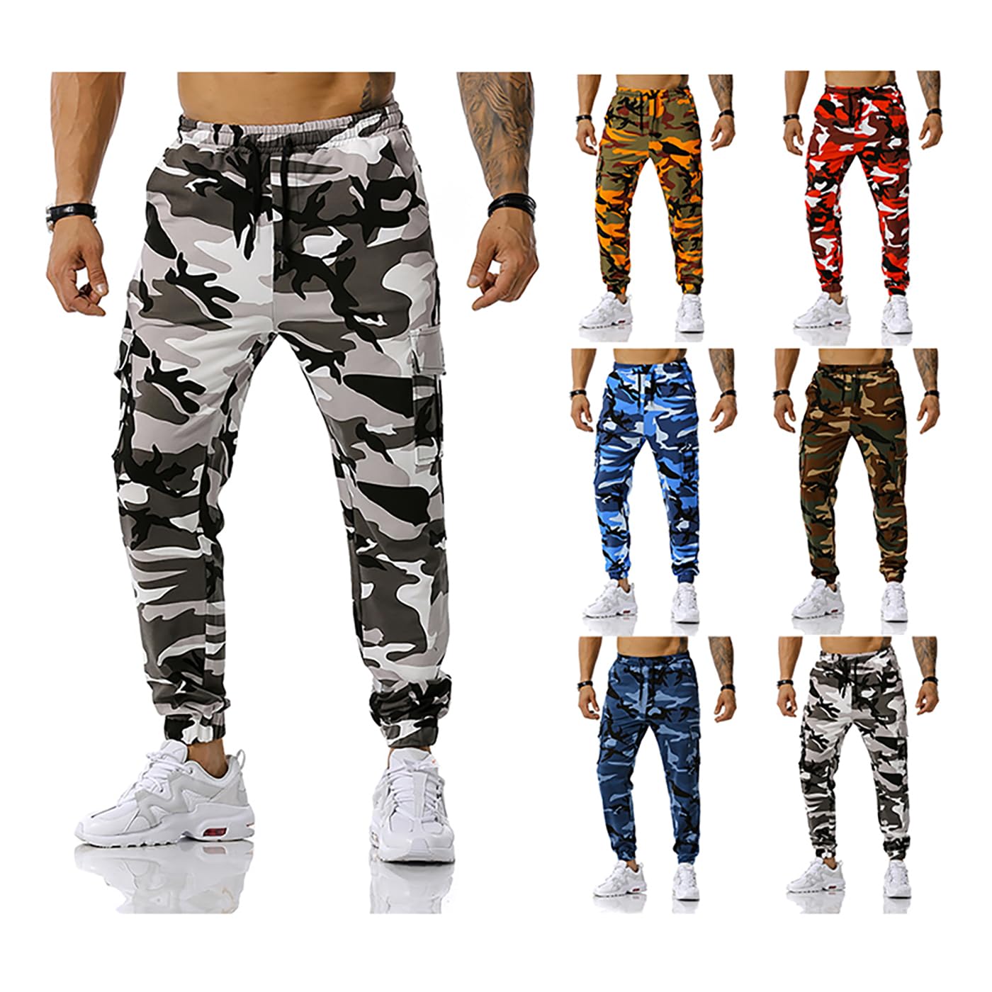 GRAJTCIN Casual Camo Joggers Sweatpants for Men Lightweight Hiking Outdoor Sweatpants Streetwear Pants for Men