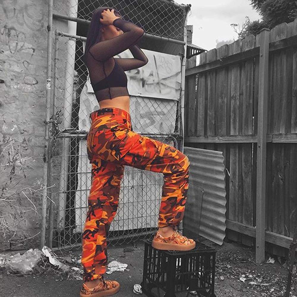 ZODLLS Women's Camo Pants Cargo Trousers Cool Camouflage Pants Elastic Waist Casual Multi Jogger Pants with Pocket