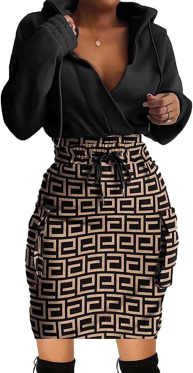 BIRW Hoodie Dress for Women 2025 Slim Casual Long Sleeve High Waist Drawstring Pullover Bodycon Sweatshirt Dresses