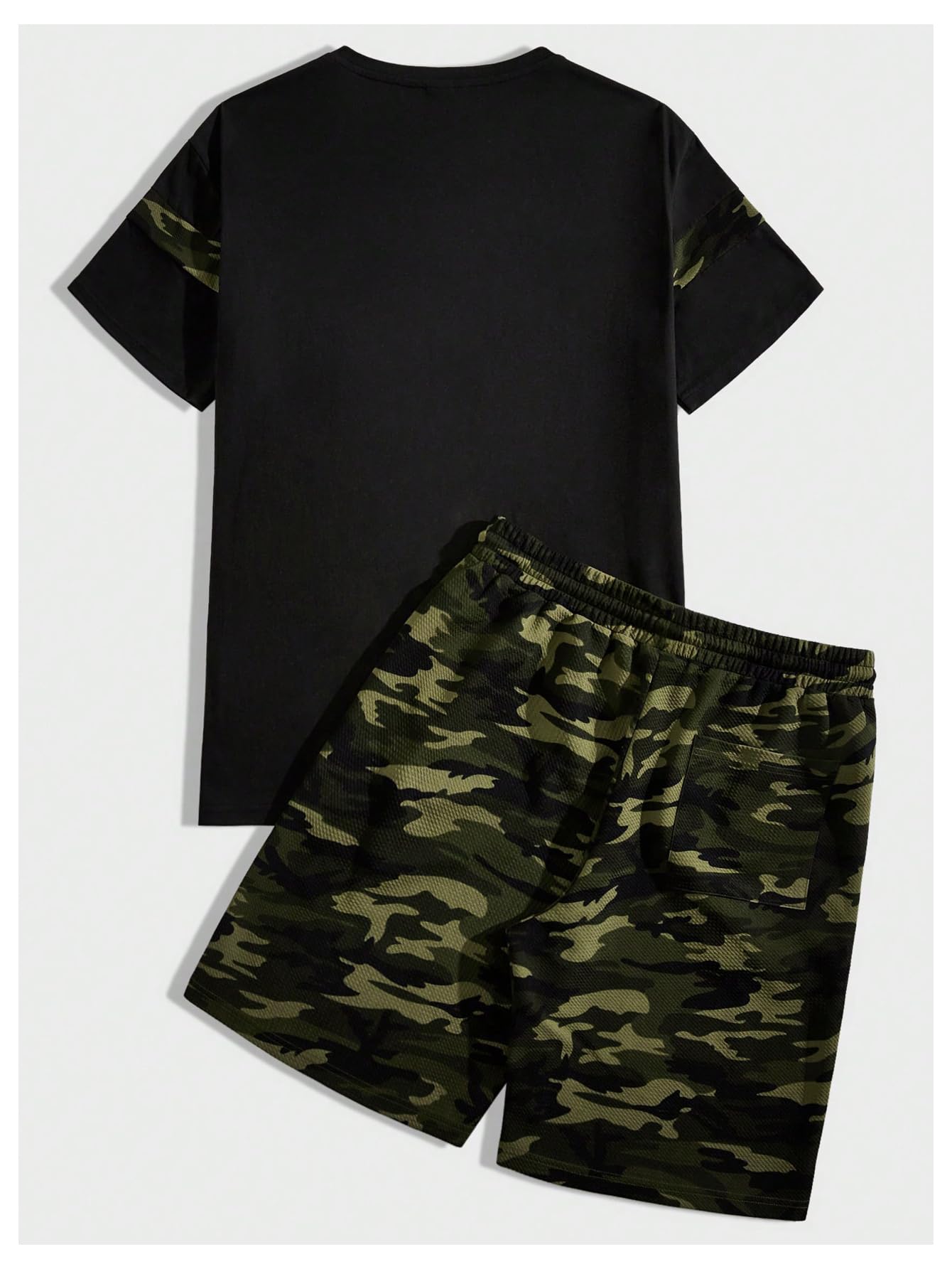 GORGLITTER Men's 2 Piece Outfits Camo Short Sleeve T Shirt and Gym Shorts Set