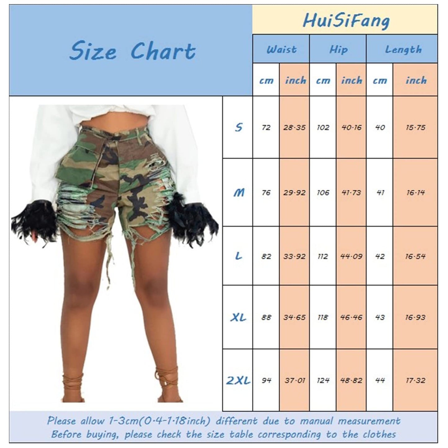HuiSiFang Womens Camo Cargo Shorts Elastic High Waist Loose Fit Casual Shorts with Pockets