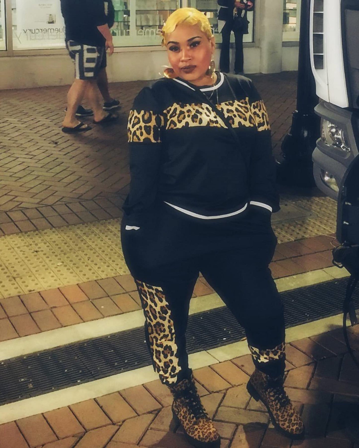 Alunzoem Womens Casual 2 Piece Outfits, Leopard Print Long Sleeve Top Pants Set Tracksuits