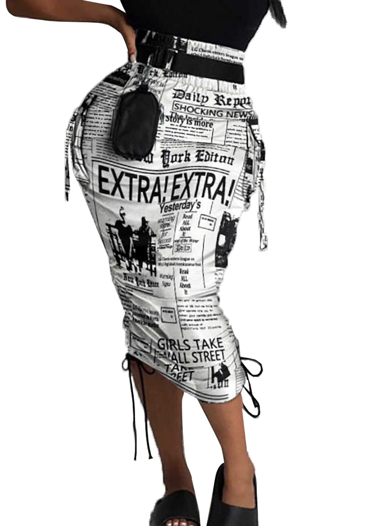 Vakkest Women's Camo Cargo Midi Skirt Elegant High Waist Vintage Dress Slit Front Ruffle Long Bodycon Maxi Skirts