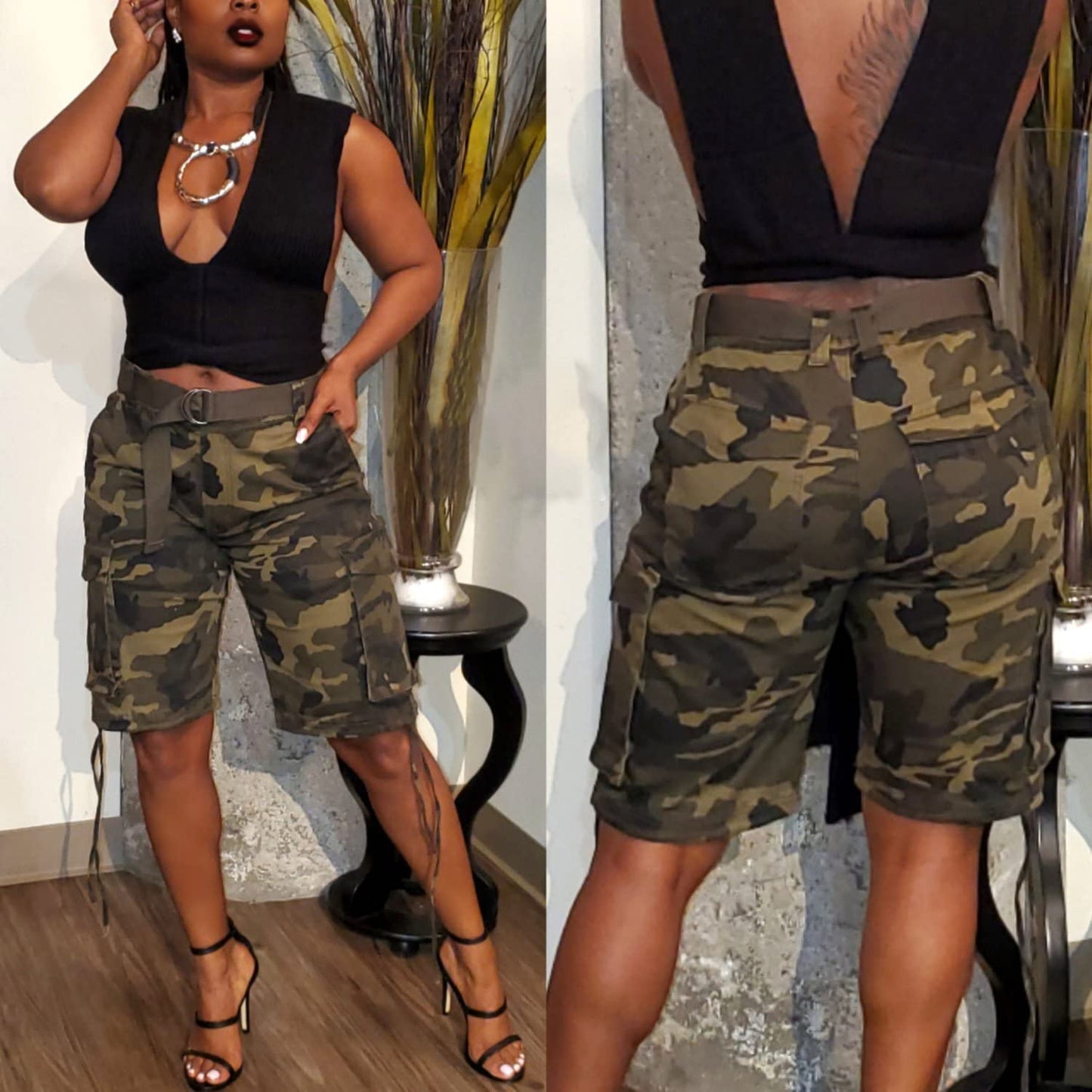 Vakkest Women's Camo Cargo Shorts Casual Trendy High Waisted Summer Joggers Camouflage Print Short Pants with Pockets