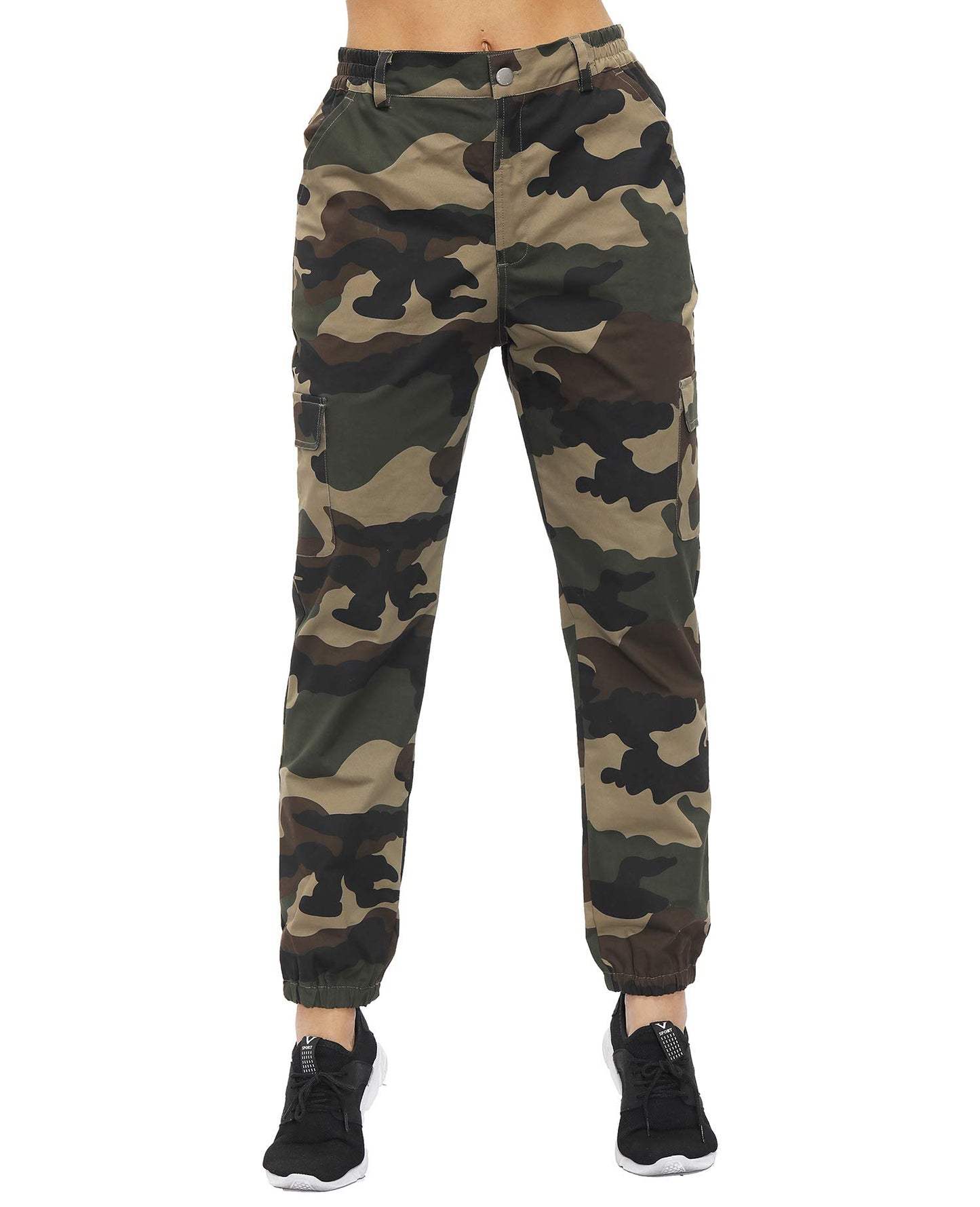 ZODLLS Women's Camo Pants Cargo Trousers Cool Camouflage Pants Elastic Waist Casual Multi Jogger Pants with Pocket