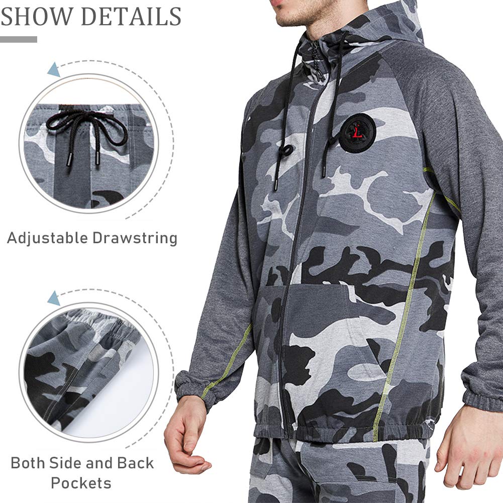 DUOFIER Men's Hooded Athletic Tracksuit Casual Full Zip Jogging SweatSuits