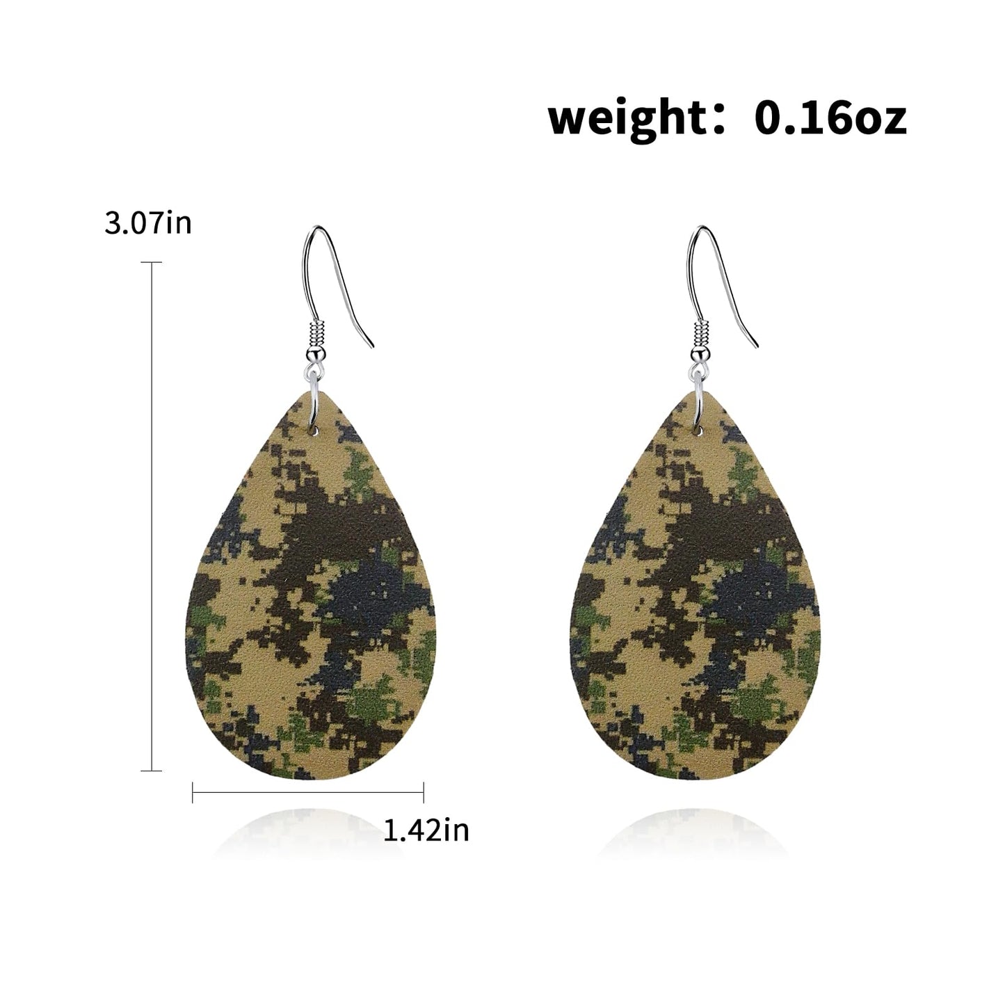 Camo Earrings for Women,Camouflage Leather Dangle Earrings Cool Lightweight Teardrop Green Camouflage Leather Drop Earrings