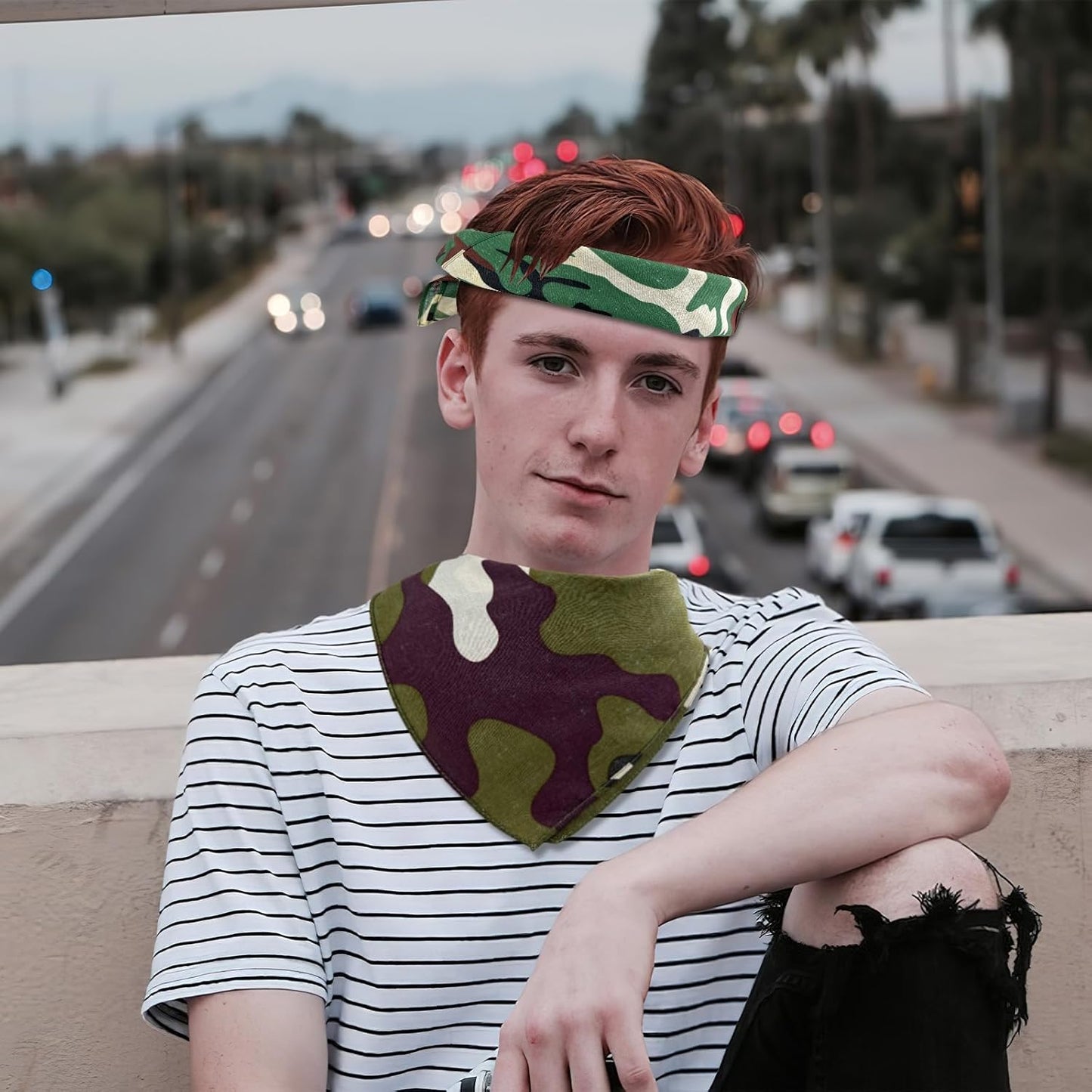 9 Pack Camo Bandanas Cotton Headwraps Wristband Sports Face Cover for Running Cycling Hiking, 22" × 22"