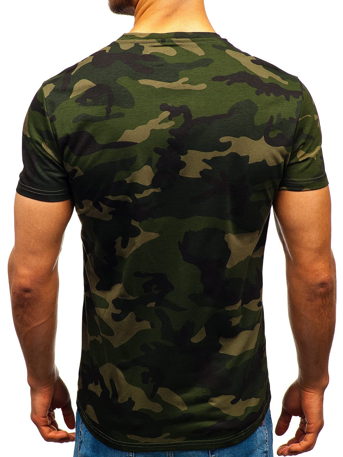 Men's Camouflage T-Shirt Sports Fitness Short Sleeve Military Camo Crewneck Vintage Shirt