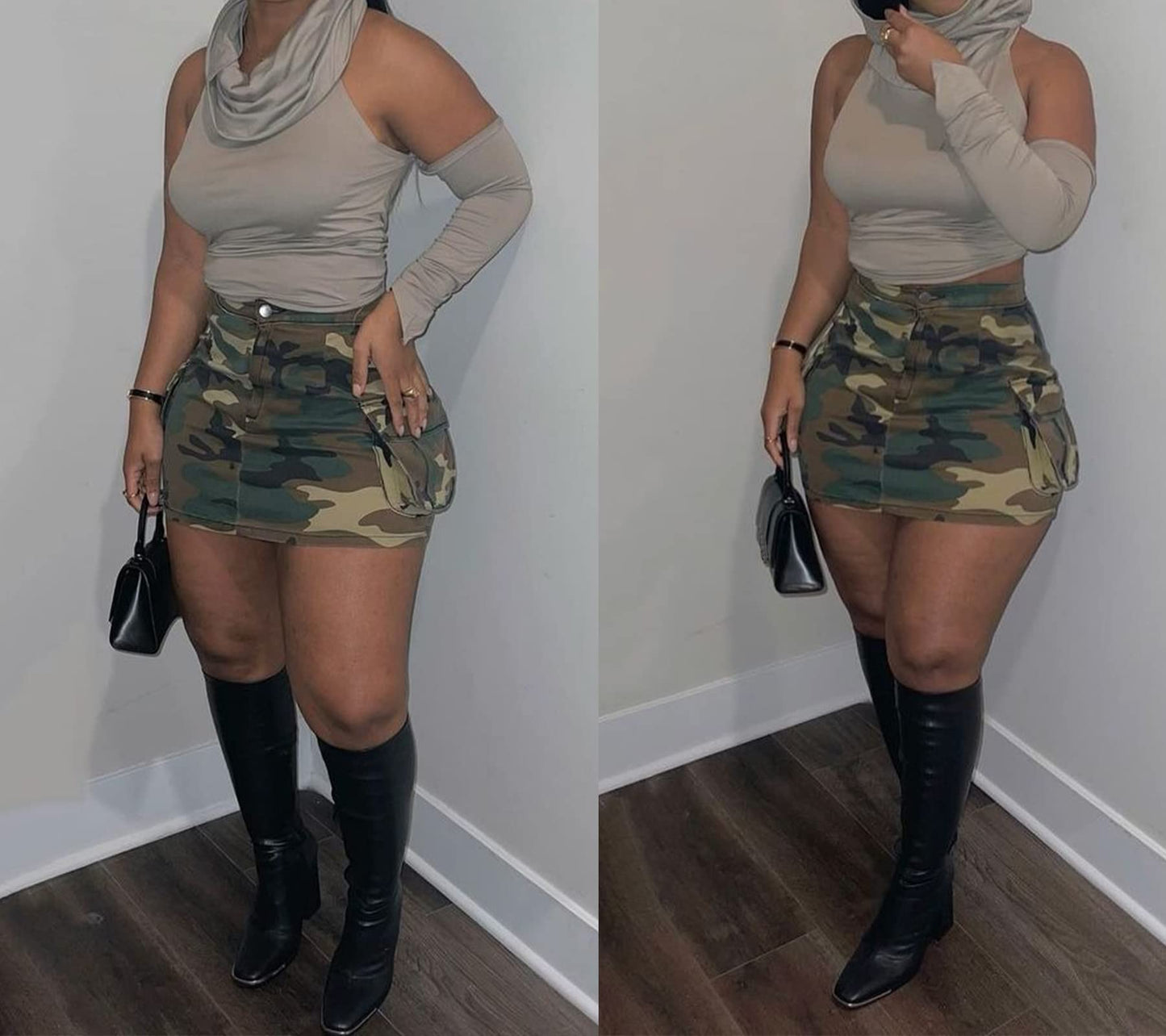 Vakkest Women's Camo Cargo Midi Skirt Elegant High Waist Vintage Dress Slit Front Ruffle Long Bodycon Maxi Skirts