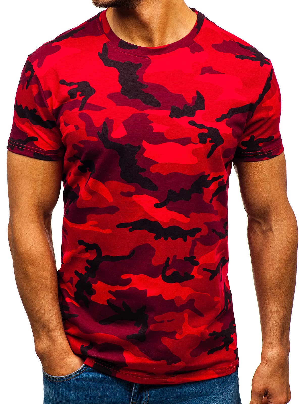 Men's Camouflage T-Shirt Sports Fitness Short Sleeve Military Camo Crewneck Vintage Shirt