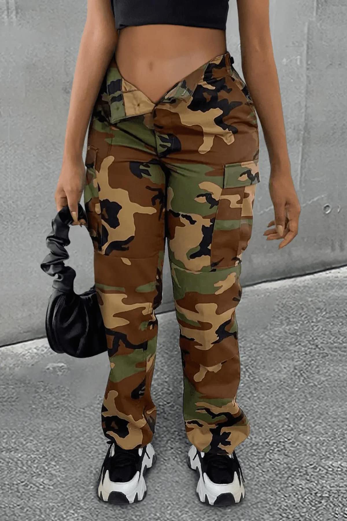 Women's Plus Size Cargo Camo Pants High Waist Slim Fit Camouflage Jogger Pants Sweatpants with Pockets