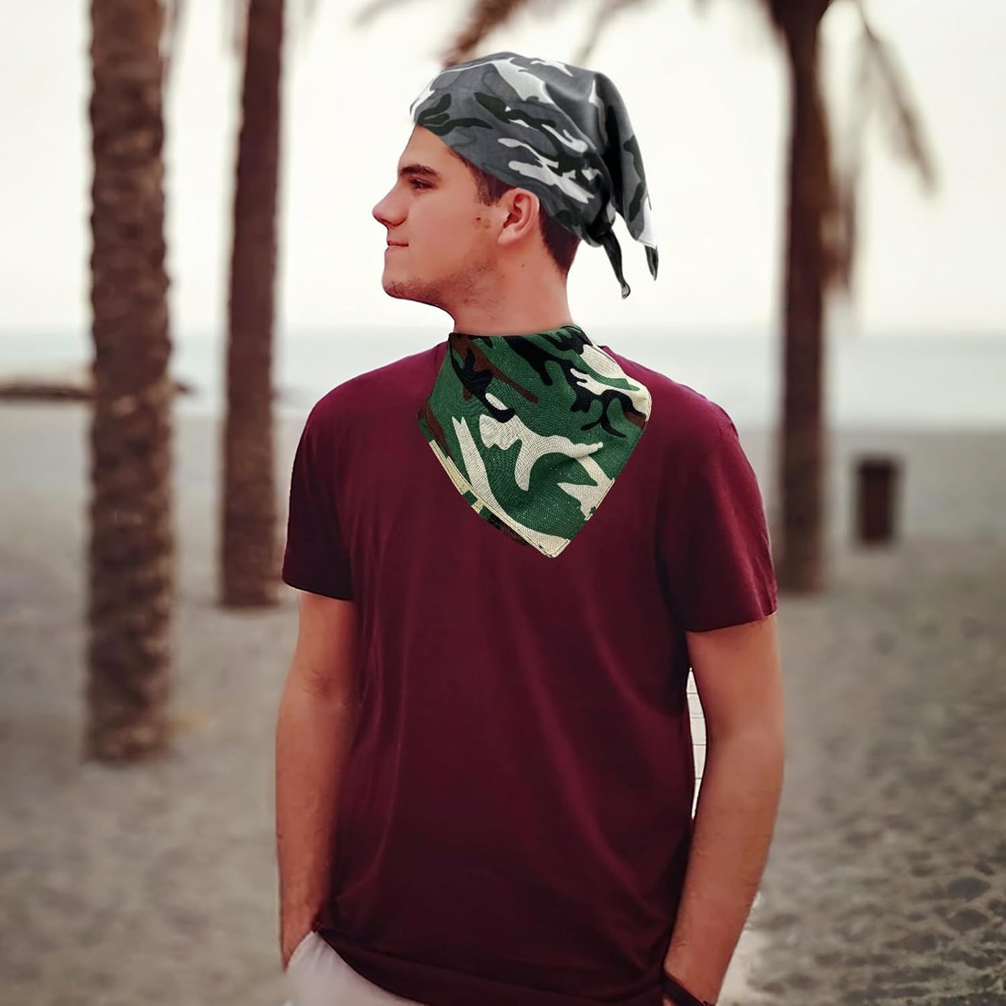 9 Pack Camo Bandanas Cotton Headwraps Wristband Sports Face Cover for Running Cycling Hiking, 22" × 22"