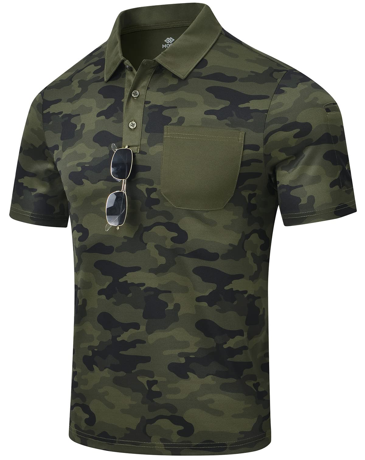 MoFiz Men's Camo Polo Golf Shirt Hiking Dry Fit Short Sleeve T-Shirts Pique Collared Polo Jersey