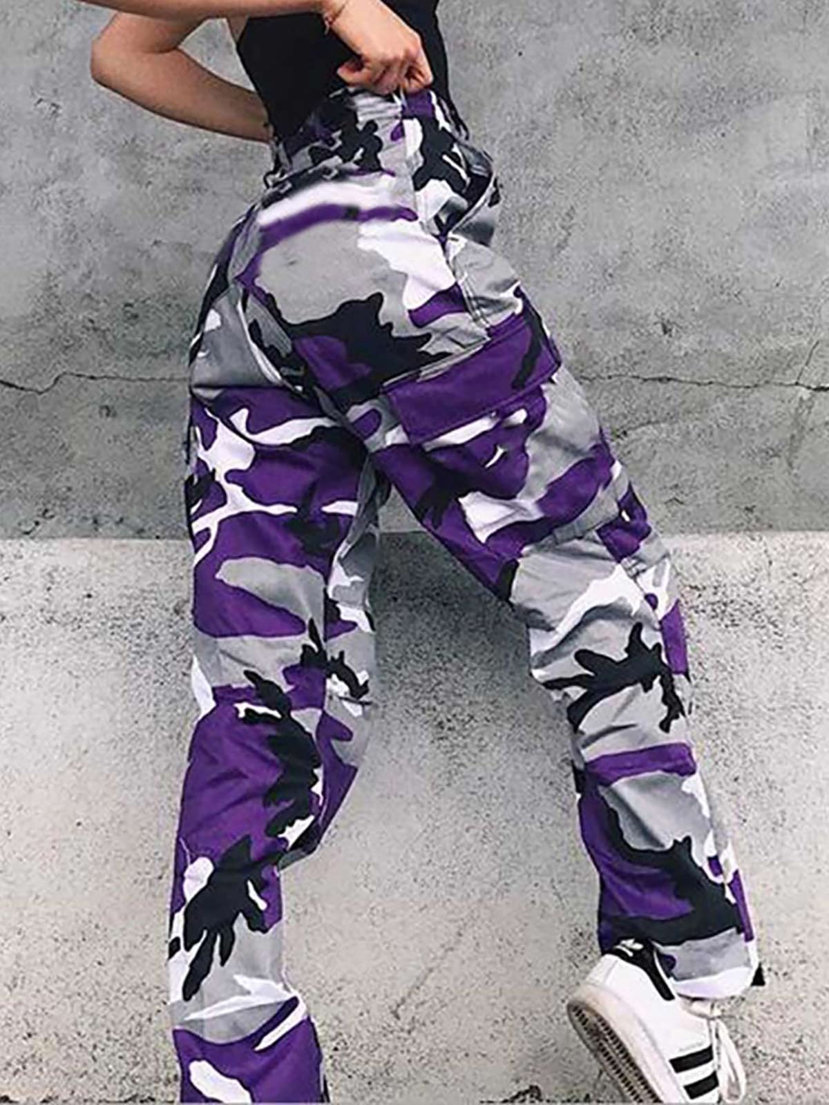 ZODLLS Women's Camo Pants Cargo Trousers Cool Camouflage Pants Elastic Waist Casual Multi Jogger Pants with Pocket