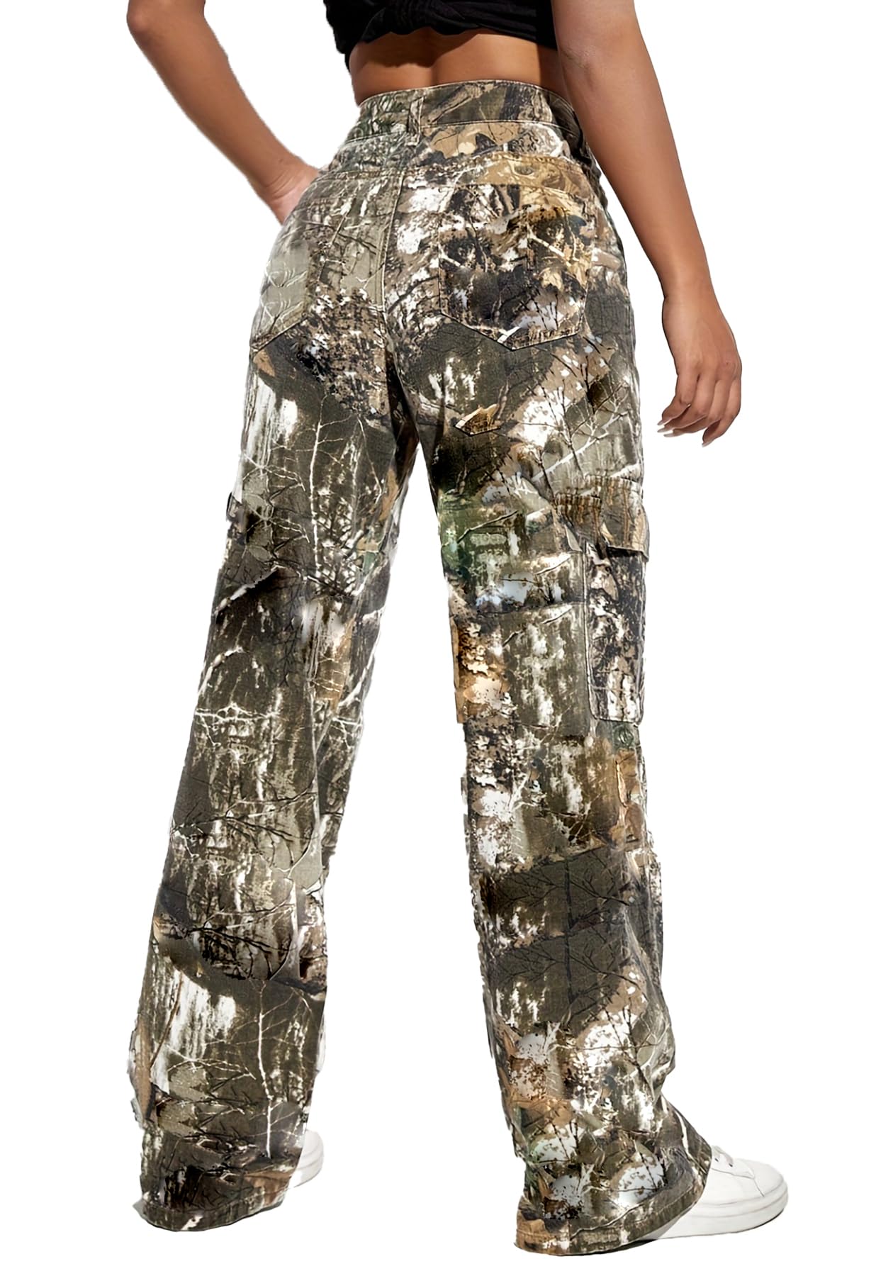 Women's Plus Size Cargo Camo Pants High Waist Slim Fit Camouflage Jogger Pants Sweatpants with Pockets