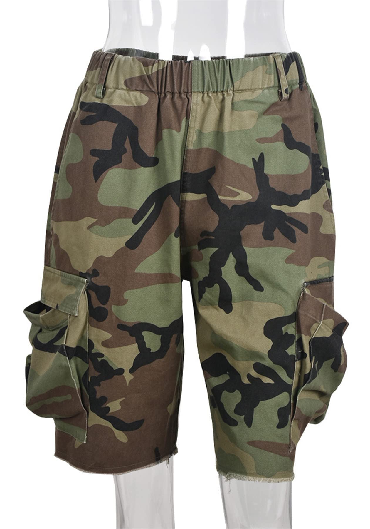 HuiSiFang Womens Camo Cargo Shorts Elastic High Waist Loose Fit Casual Shorts with Pockets