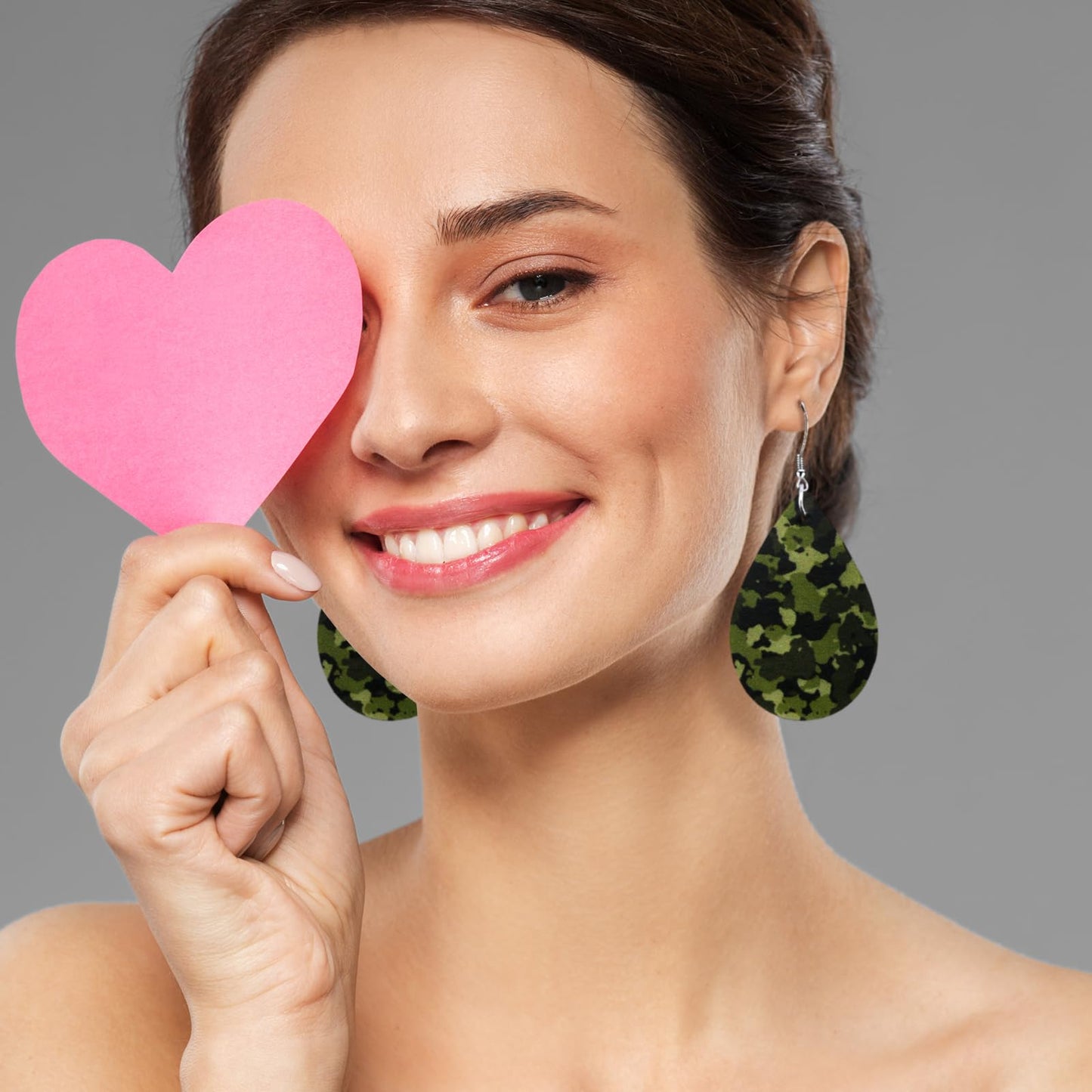 Camo Earrings for Women,Camouflage Leather Dangle Earrings Cool Lightweight Teardrop Green Camouflage Leather Drop Earrings